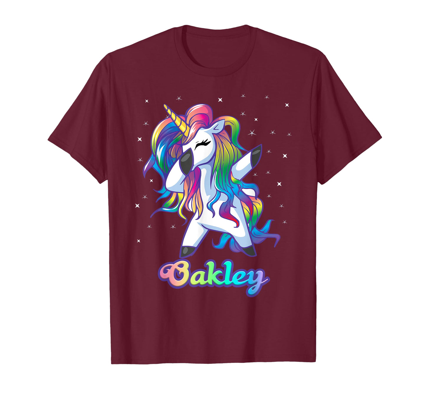 OAKLEY Name Personalized Custom Rainbow Unicorn Dabbing T-Shirt