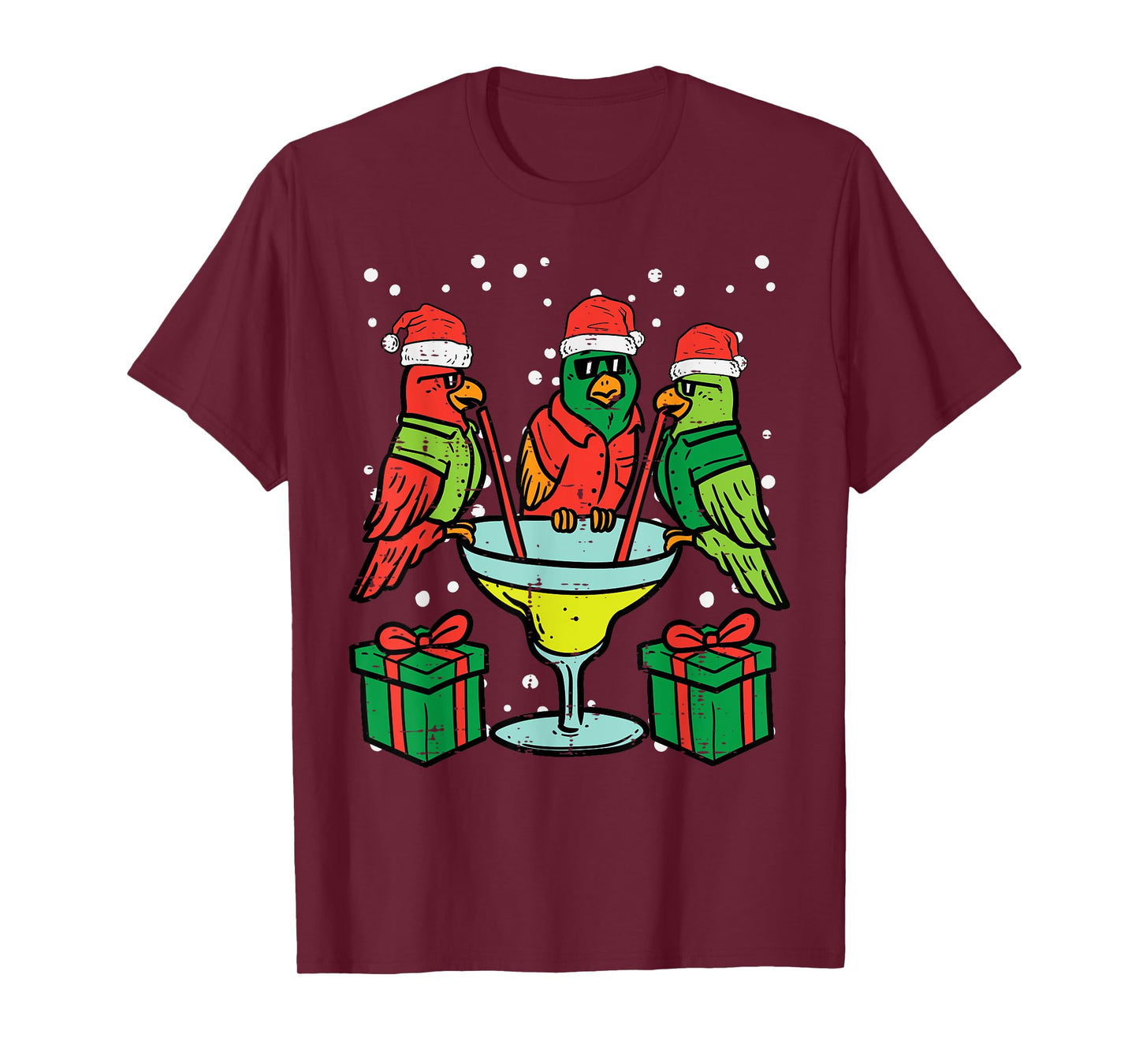 Christmas Parrots Santa Funny Xmas Bird Vacation Men Women T-Shirt