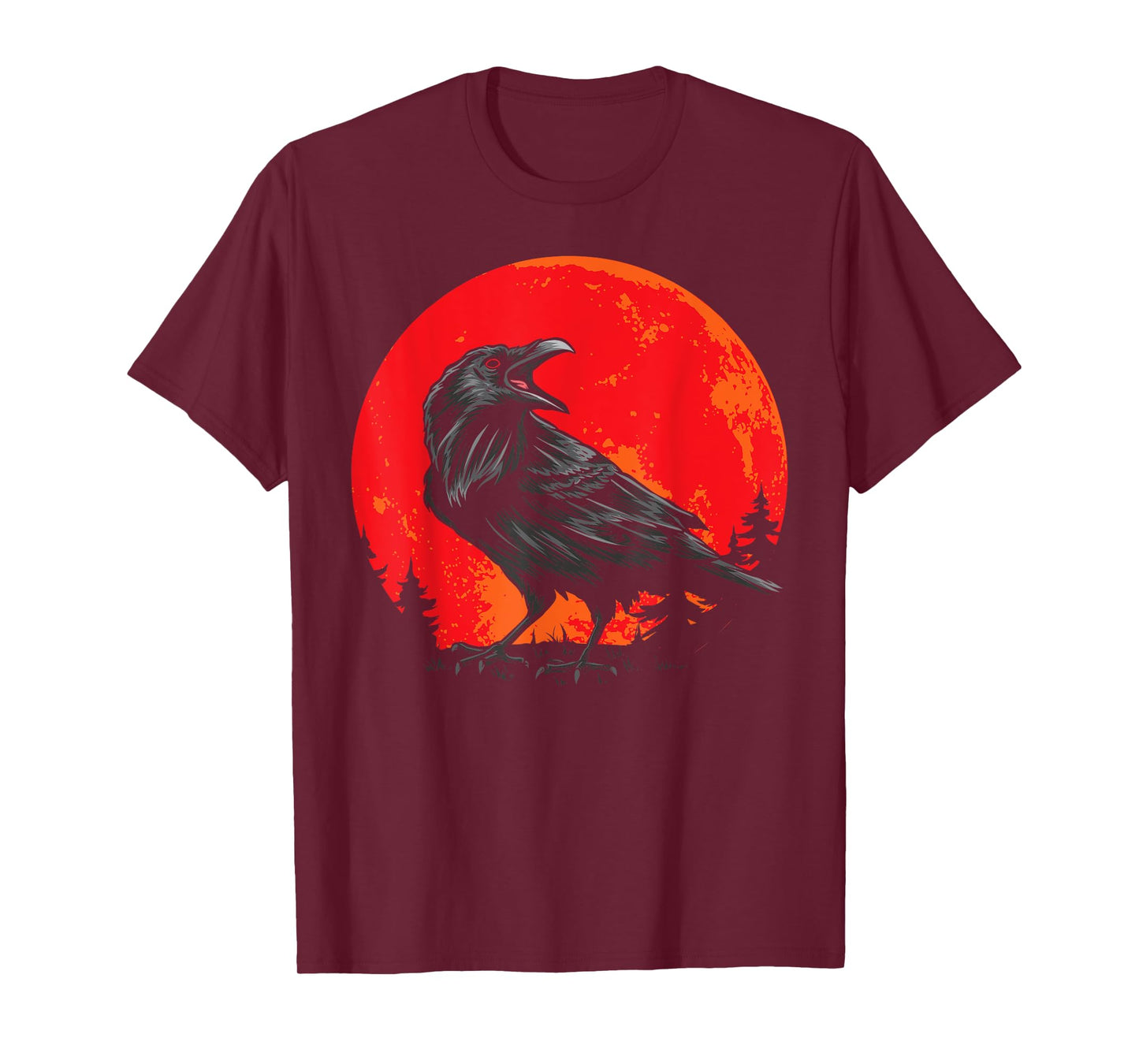 Red Moon Black Crow Gothic Animal Bird Spooky Forest Raven T-Shirt