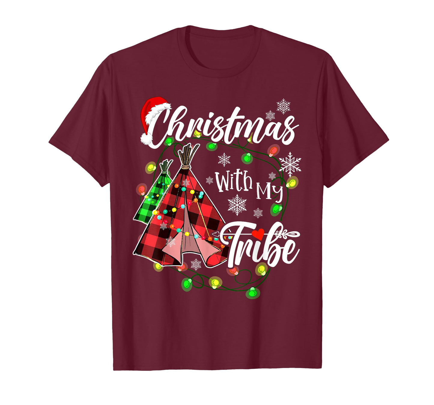 Christmas With My Tribe Family Plaid Pajamas Xmas Lights T-Shirt