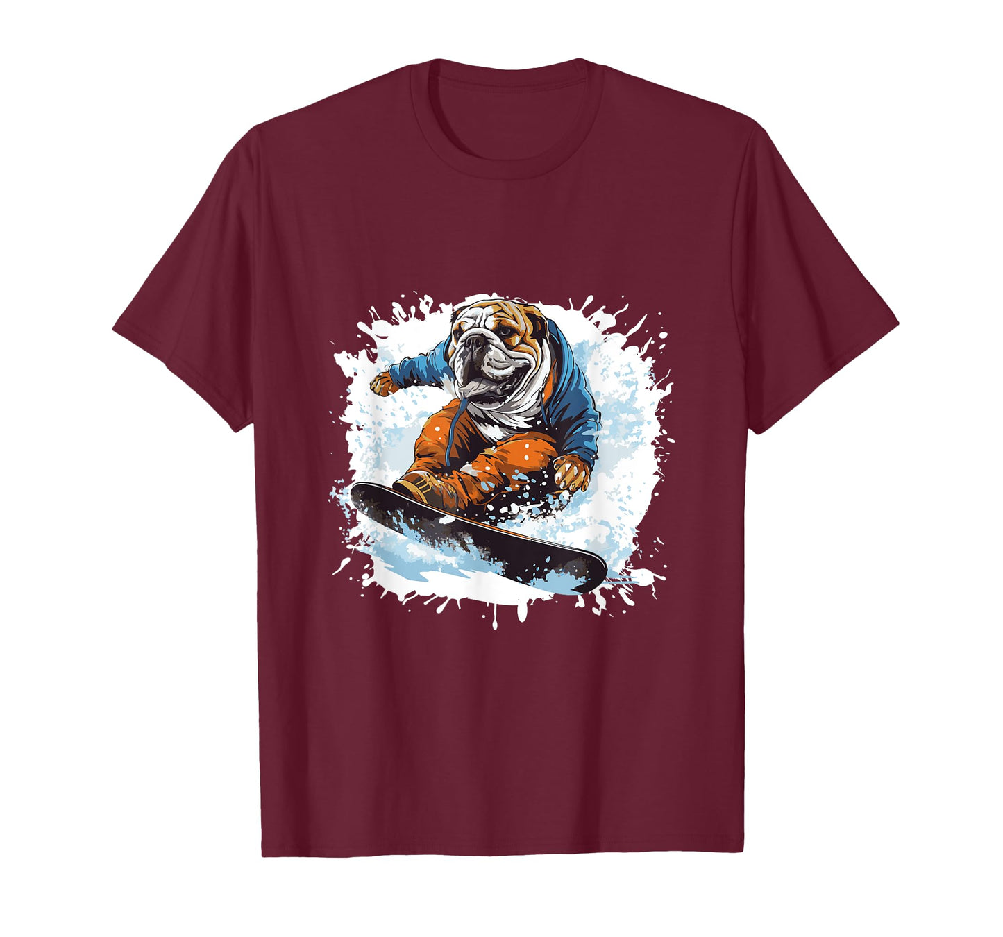Bulldog Dog On Snowboard Animal Snowboarding T-Shirt for Men Women Girls Kids