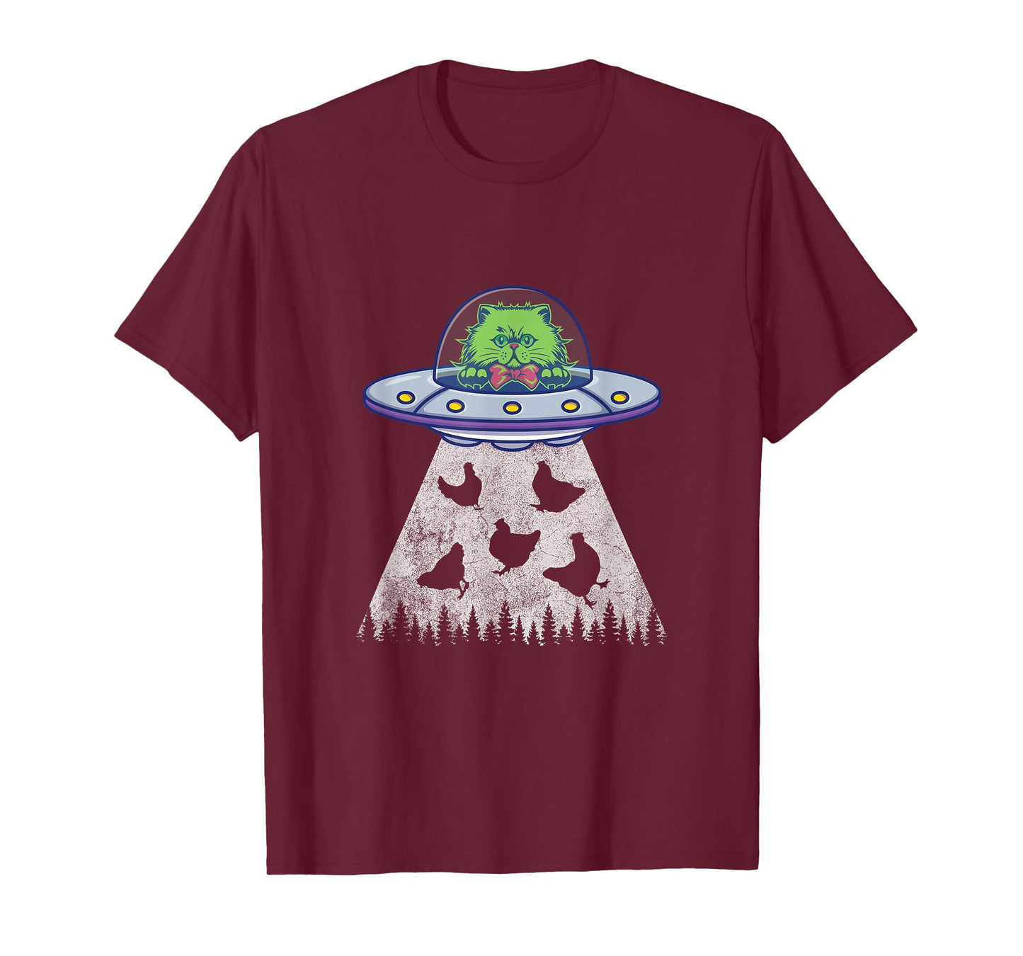 Cat Abduction Chicken Funny UFO Alien Lover Vintage Distress T-Shirt