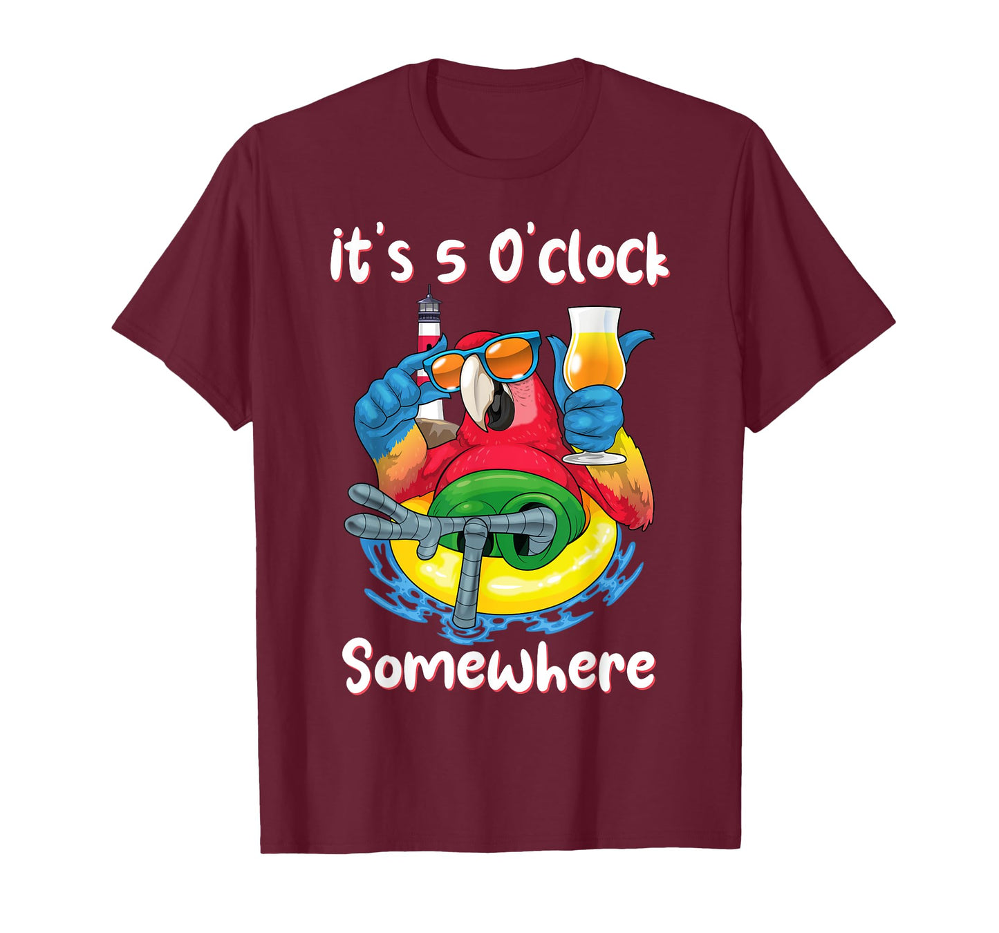 It's 5 O'clock Somewhere Shirt Drinking Parrot Beach Summer T-Shirt