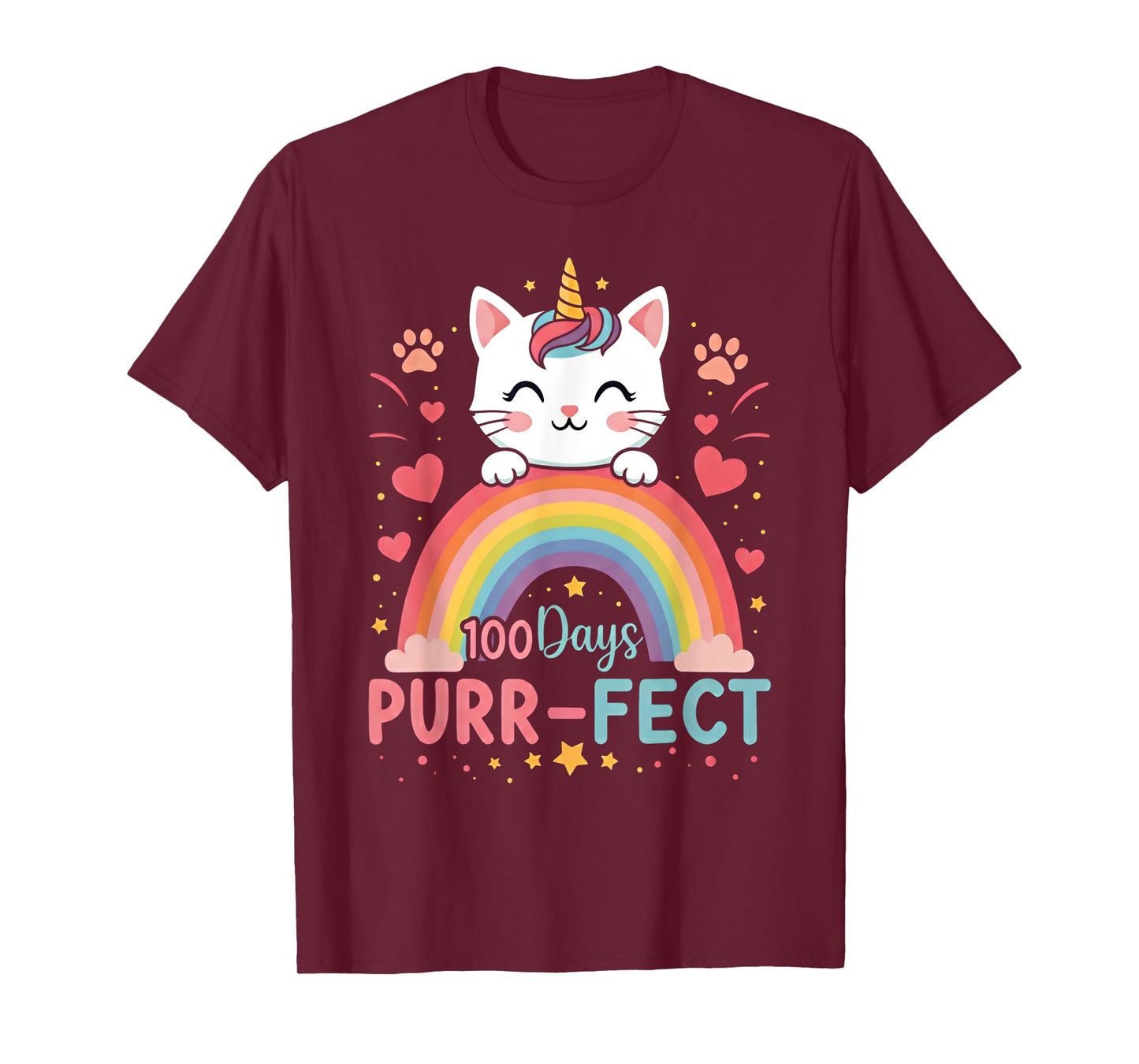 100 Days of School Purr-fect Cat Kitten Caticorn Rainbow Men Women Girls Kids T-Shirt