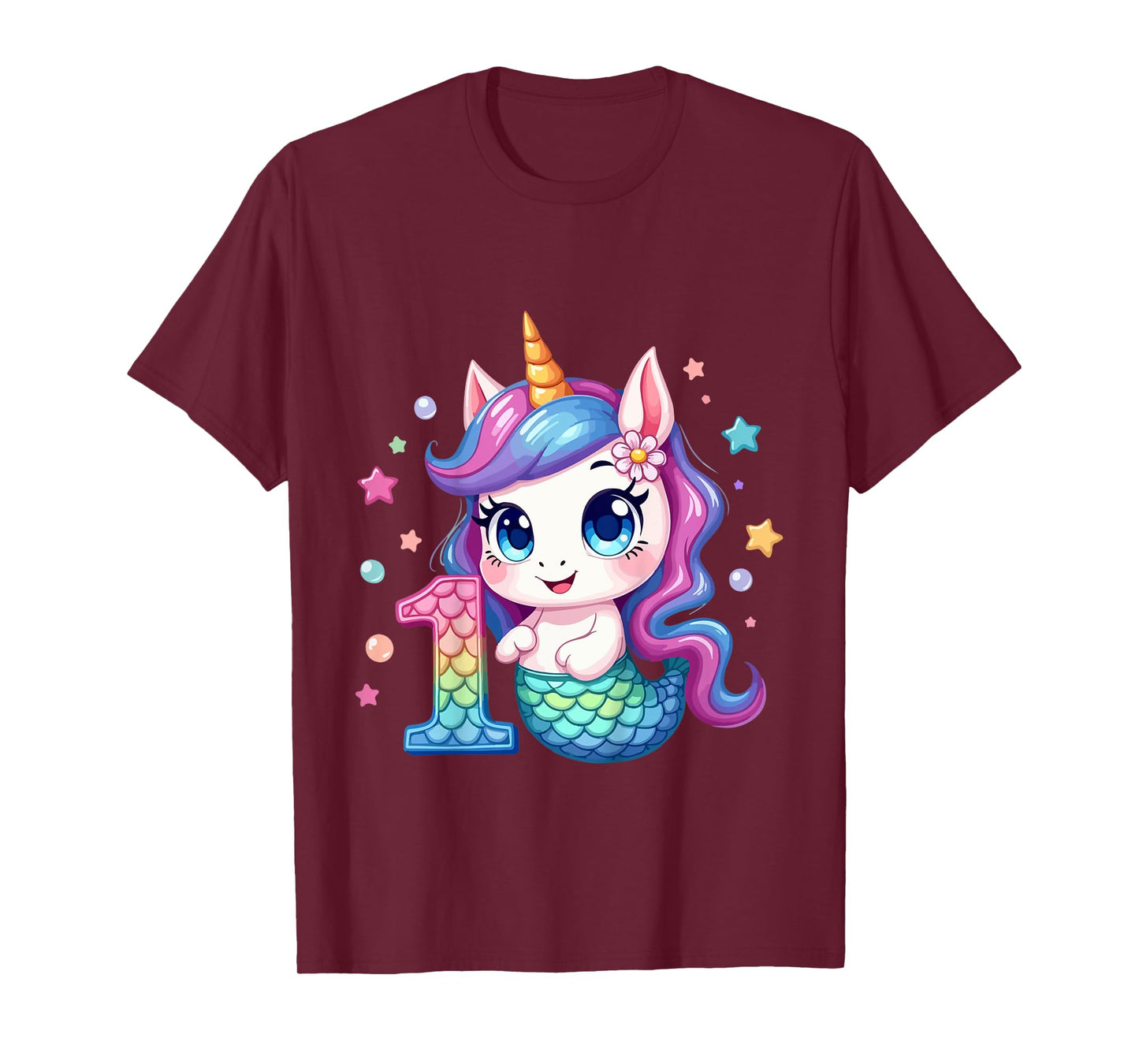 Kids Unicorn Mermaid 1st Birthday 1 Year Old Party Girls Outfit T-Shirt