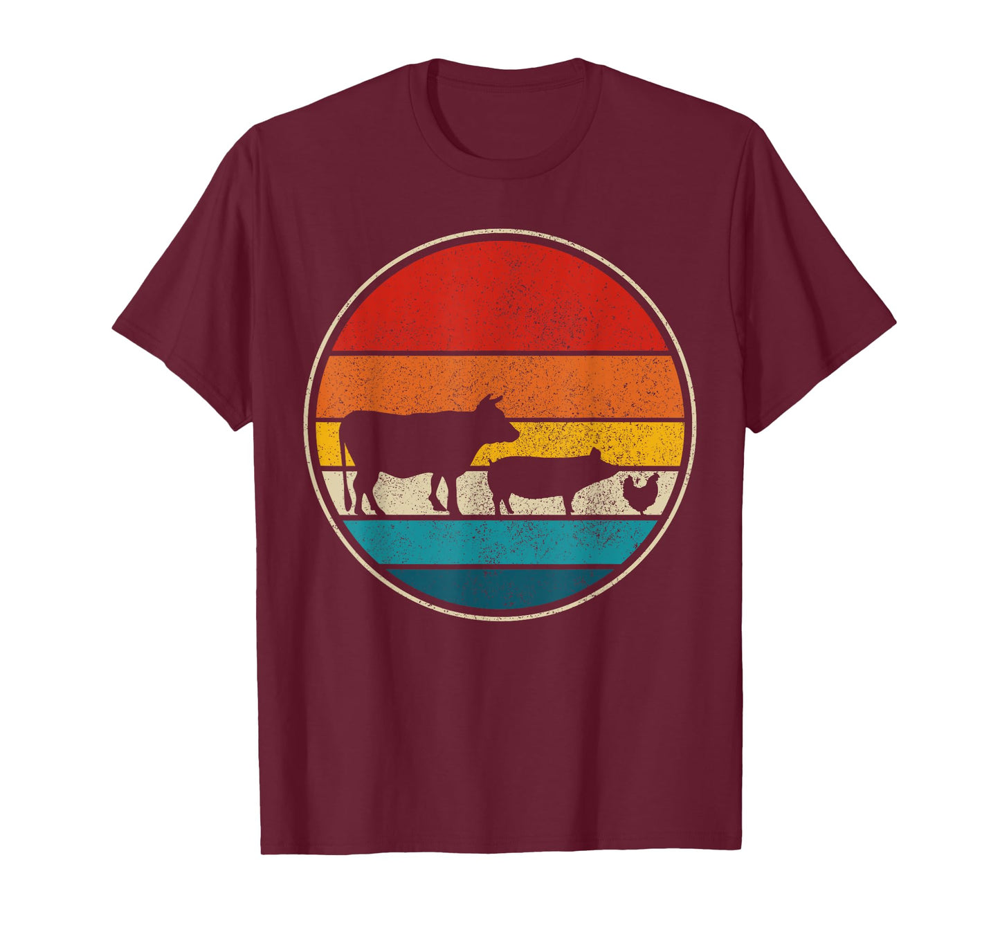 Farm Animals Cow Pig Chicken Vintage Retro Farm Gift T-Shirt