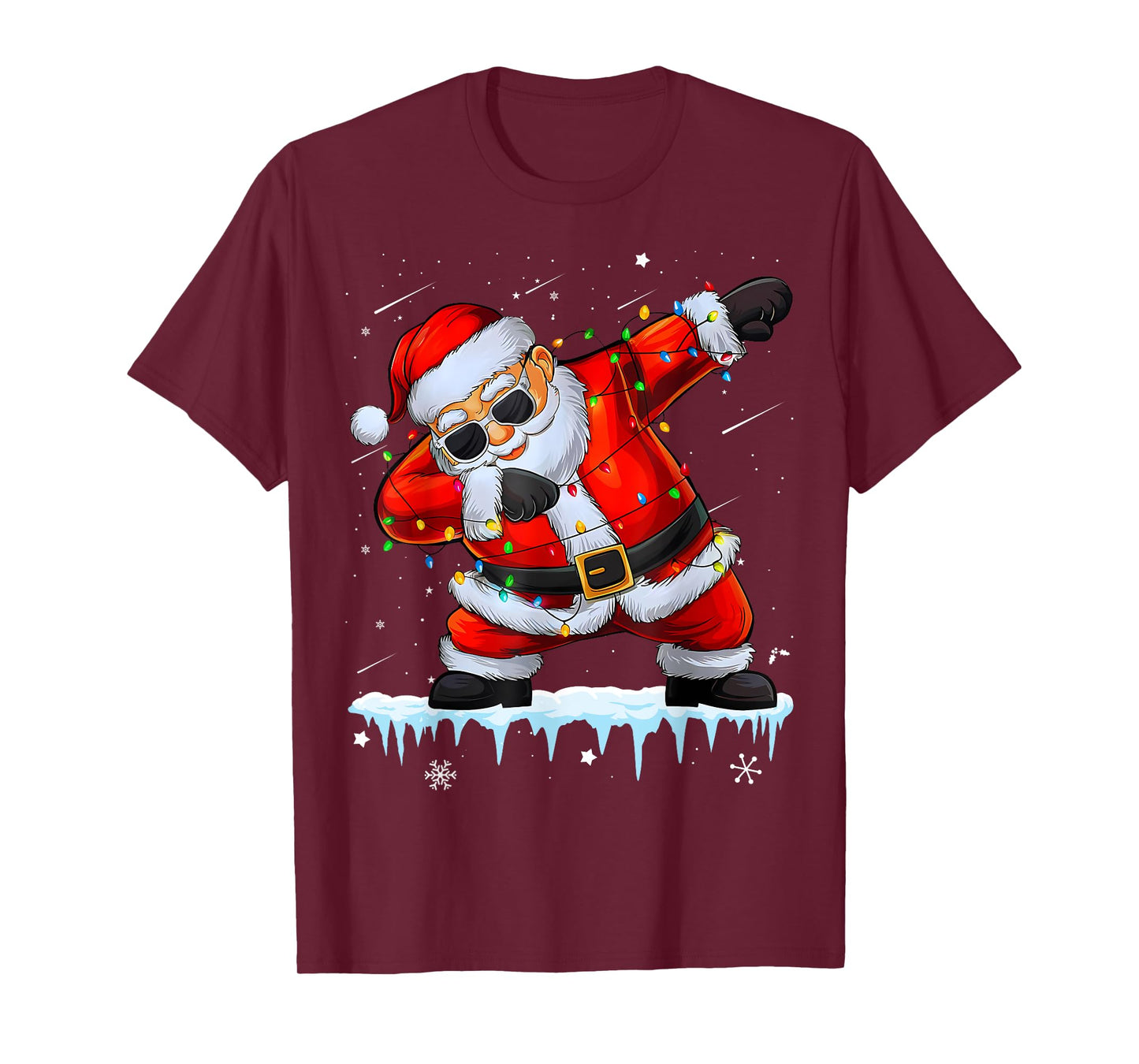 Dabbing Santa Xmas Lights Girls Boys Kids Christmas T-Shirt