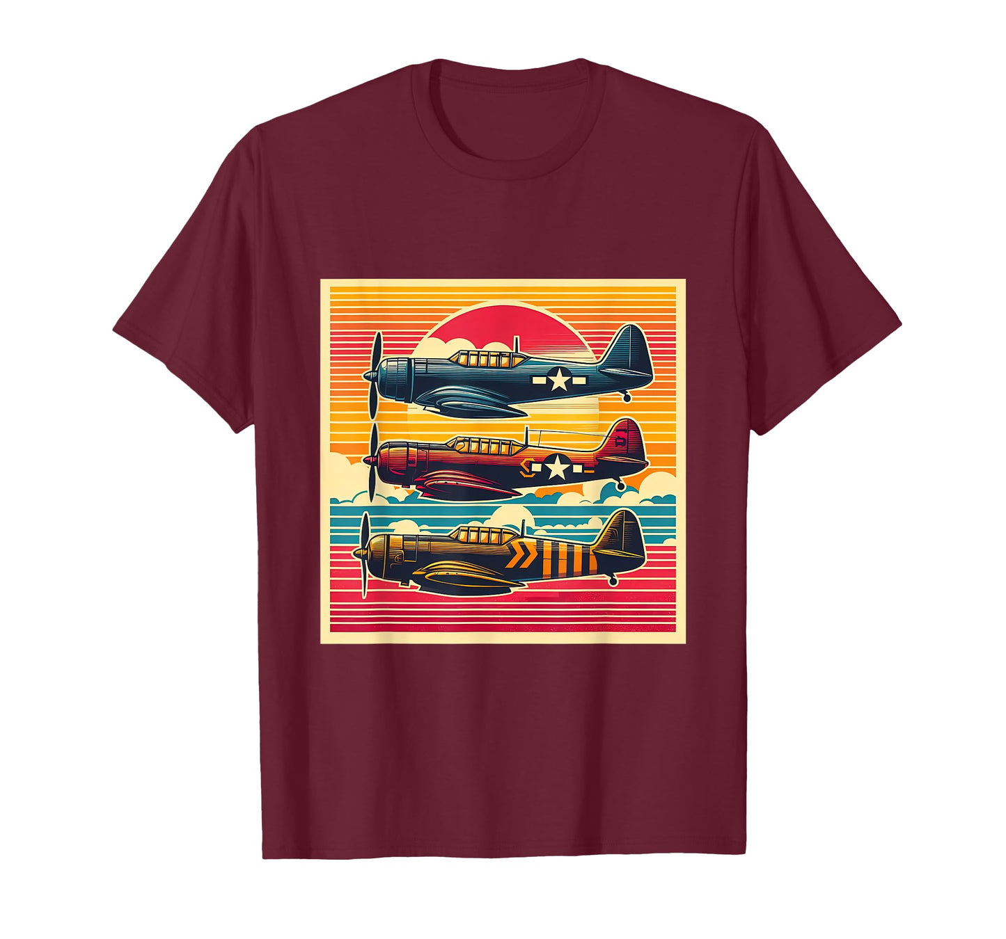 Vintage Airplanes WW2 Warbirds Sunset Retro Aviation T-Shirt