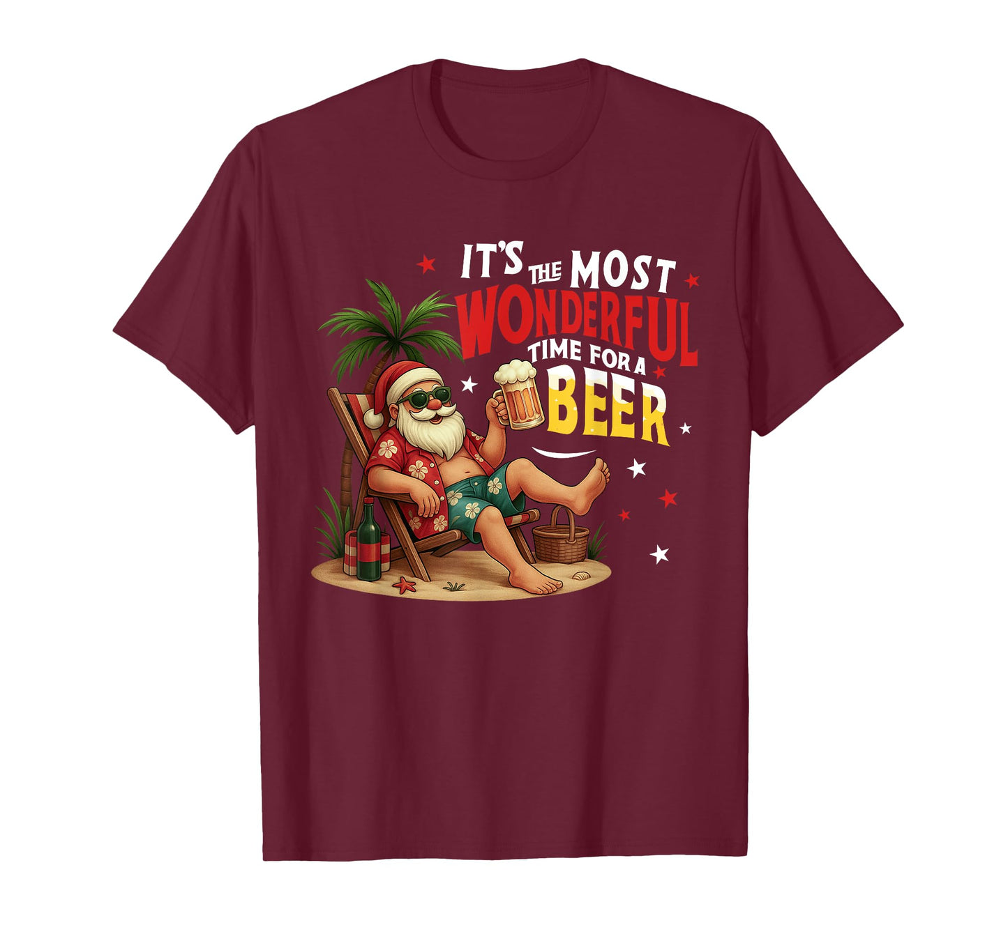 It's The Most Wonderful Time for a Beer Funny Santa Summer T-Shirt