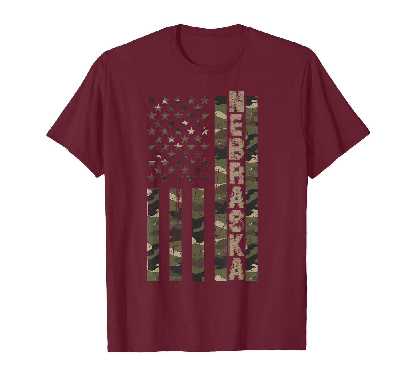 Nebraska United States Distressed Camo w US Flag T-Shirt