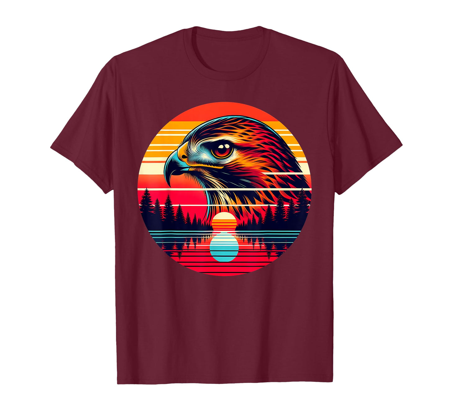 Red-tailed Hawk Bird Sunset Retro Style Safari Vintage 70s T-Shirt