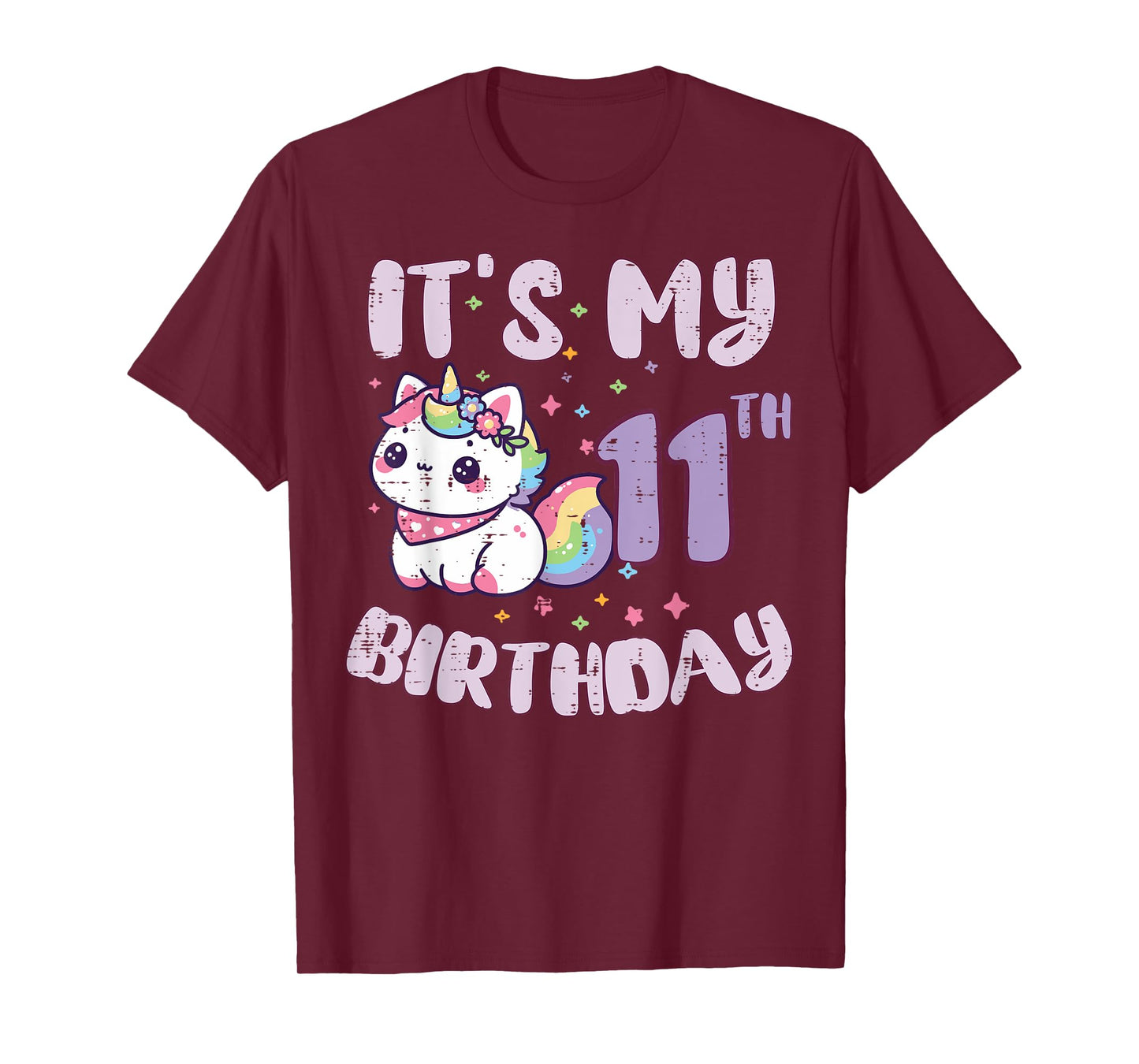 Its My 11th Birthday Unicorn Cat 11 Year Old Bday Girls Kids T-Shirt