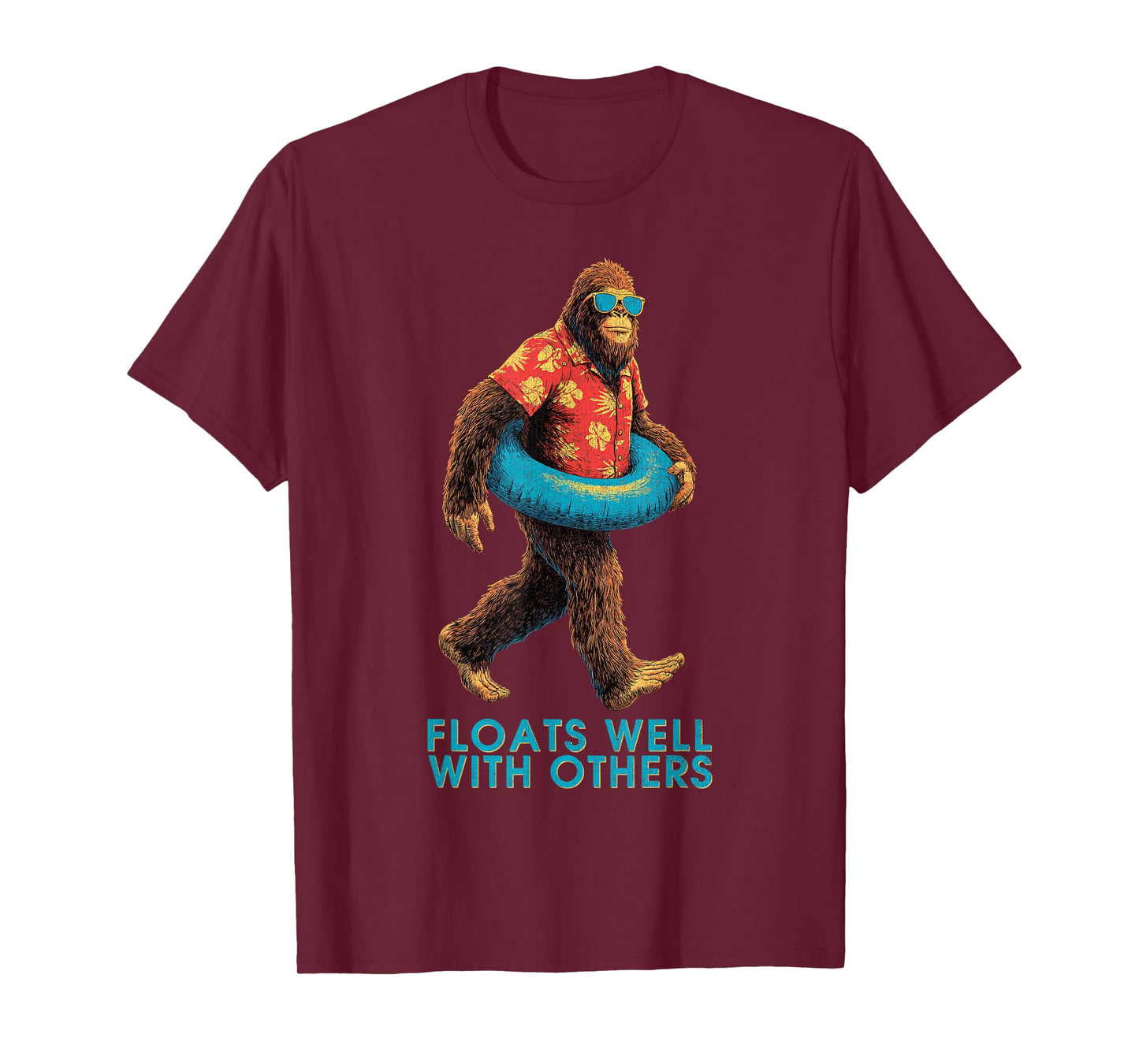 Vintage Floats Well With Others Funny Bigfoot Summer Pool T-Shirt