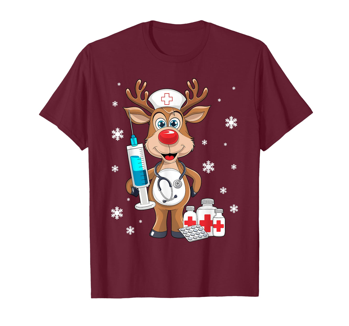 Christmas Nurse Reindeer Funny Xmas Nursing Scrub Women T-Shirt