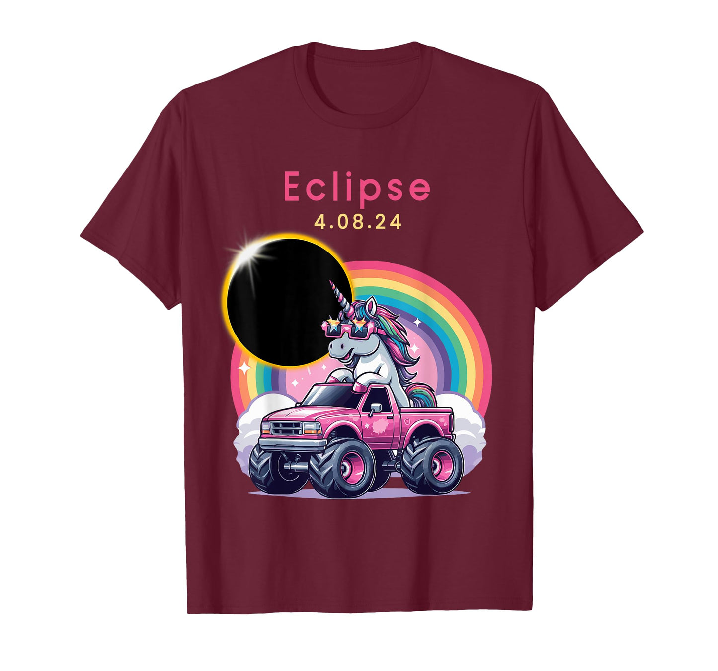 Total Solar Eclipse 2024 Monster Truck Unicorn Girl Funny T-Shirt