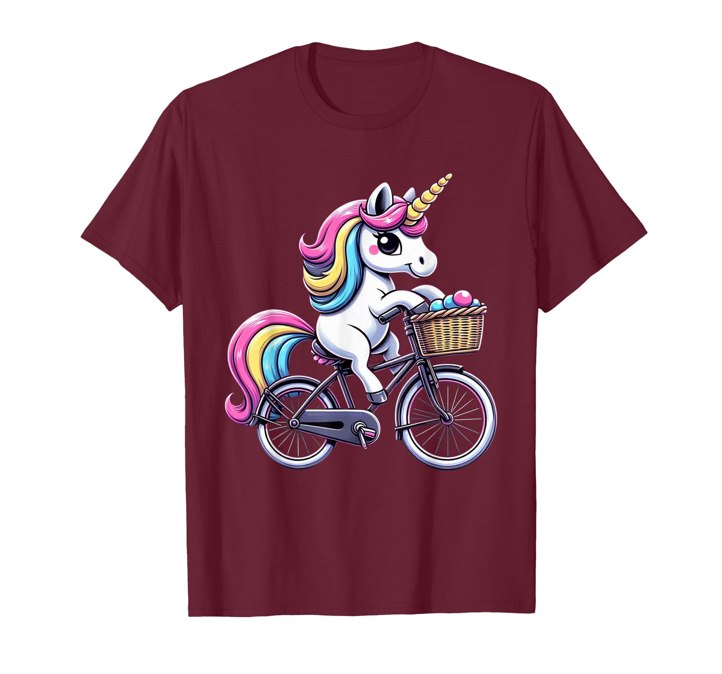 Unicorn Riding Bicycle Boys Girls Women Kids Teen Rainbow T-Shirt