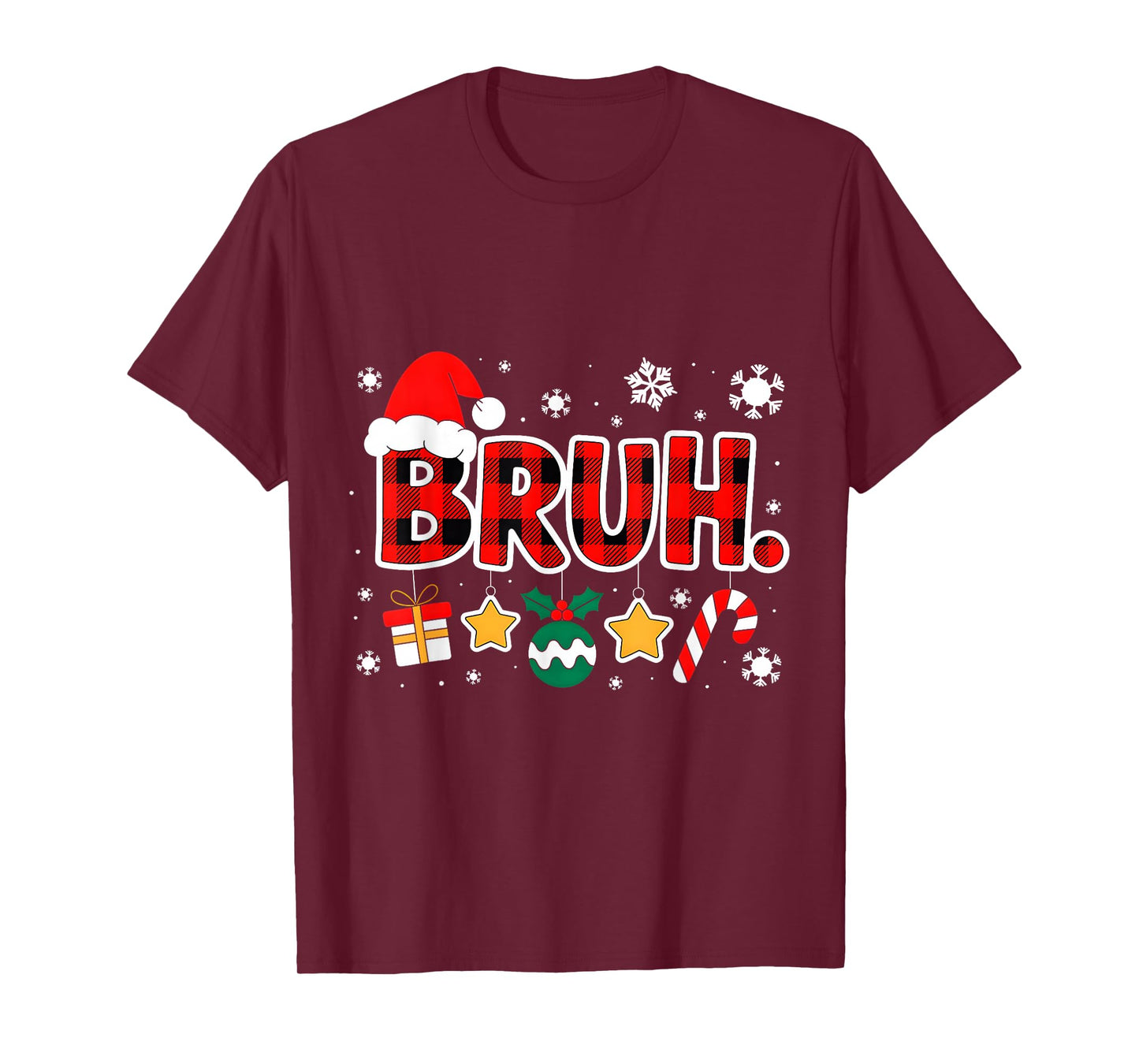Bruh Funny Christmas Red Plaid Teens Boys Kids Xmas Pajamas T-Shirt
