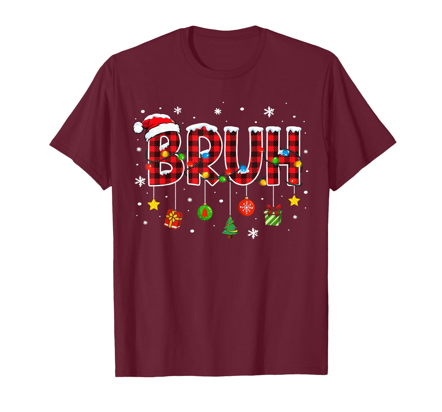 Bruh Funny Christmas Plaid Teens Boys Kids Xmas Pajamas T-Shirt