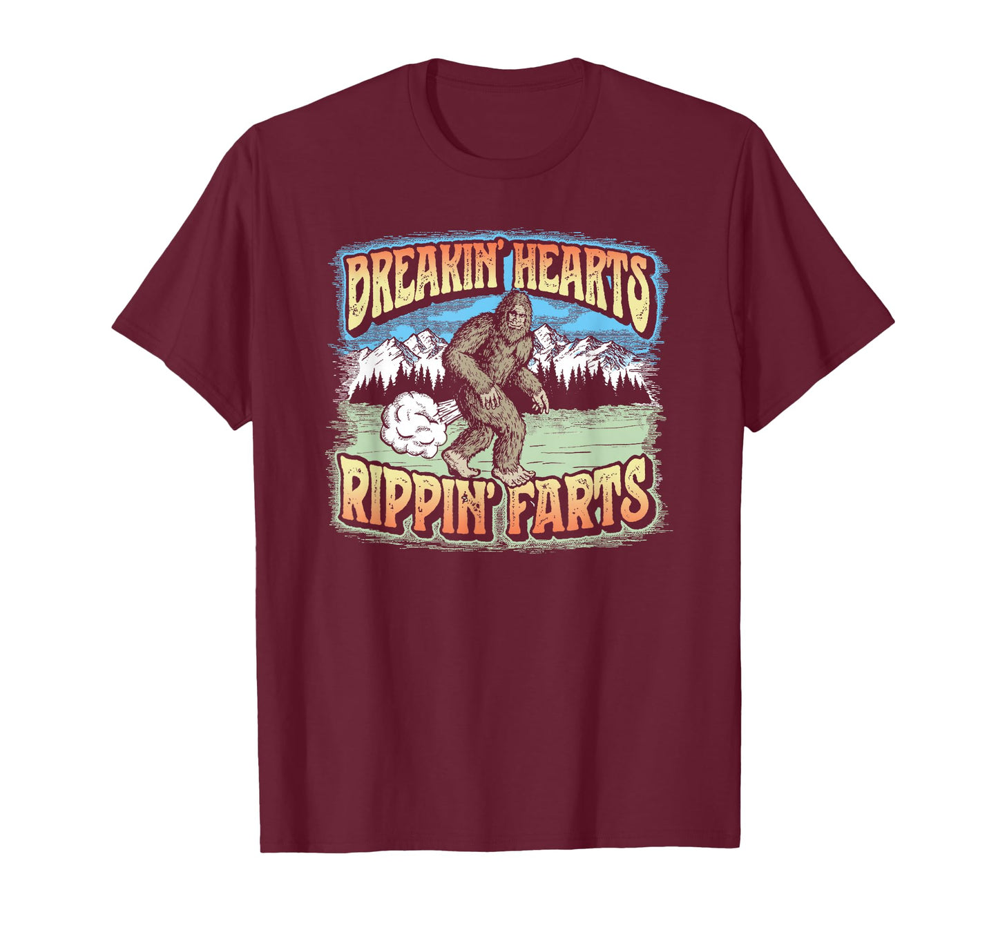Breakin' Hearts, Rippin' Farts Funny Sasquatch Bigfoot 80s T-Shirt