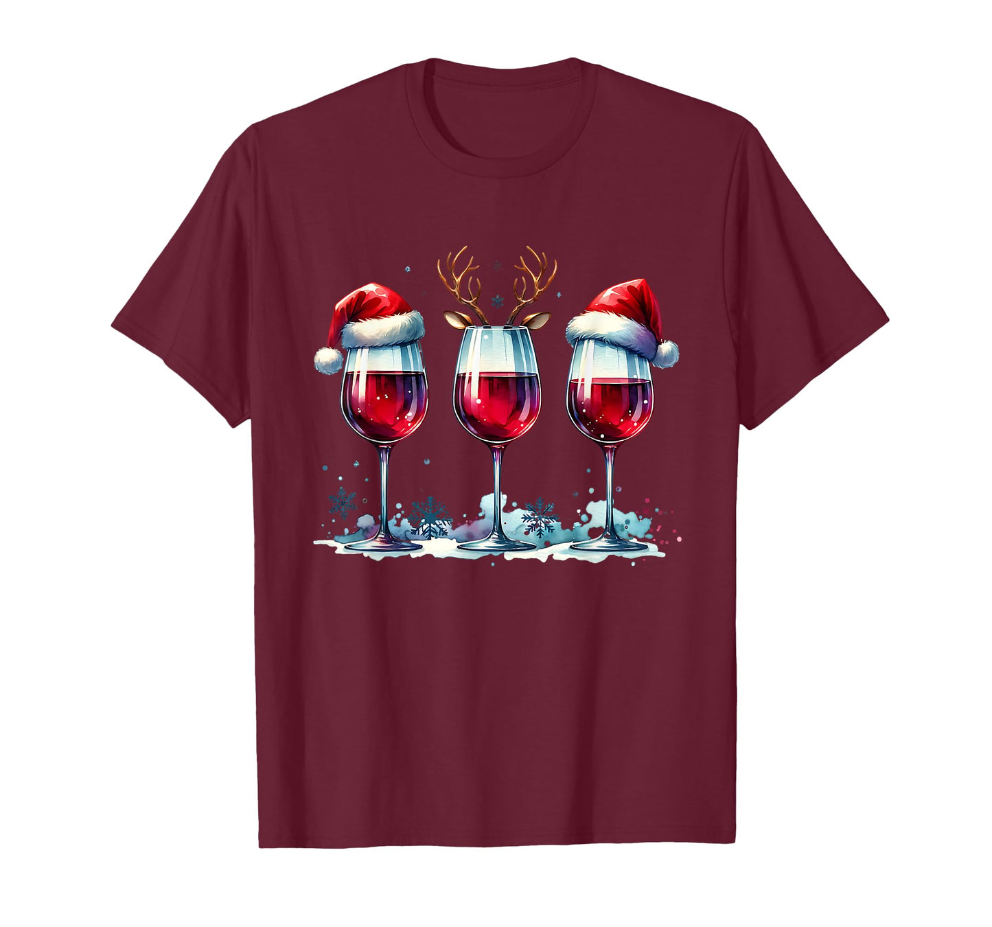 Christmas Wine Lover Reindeer Santa Hat Xmas Wine Womens T-Shirt