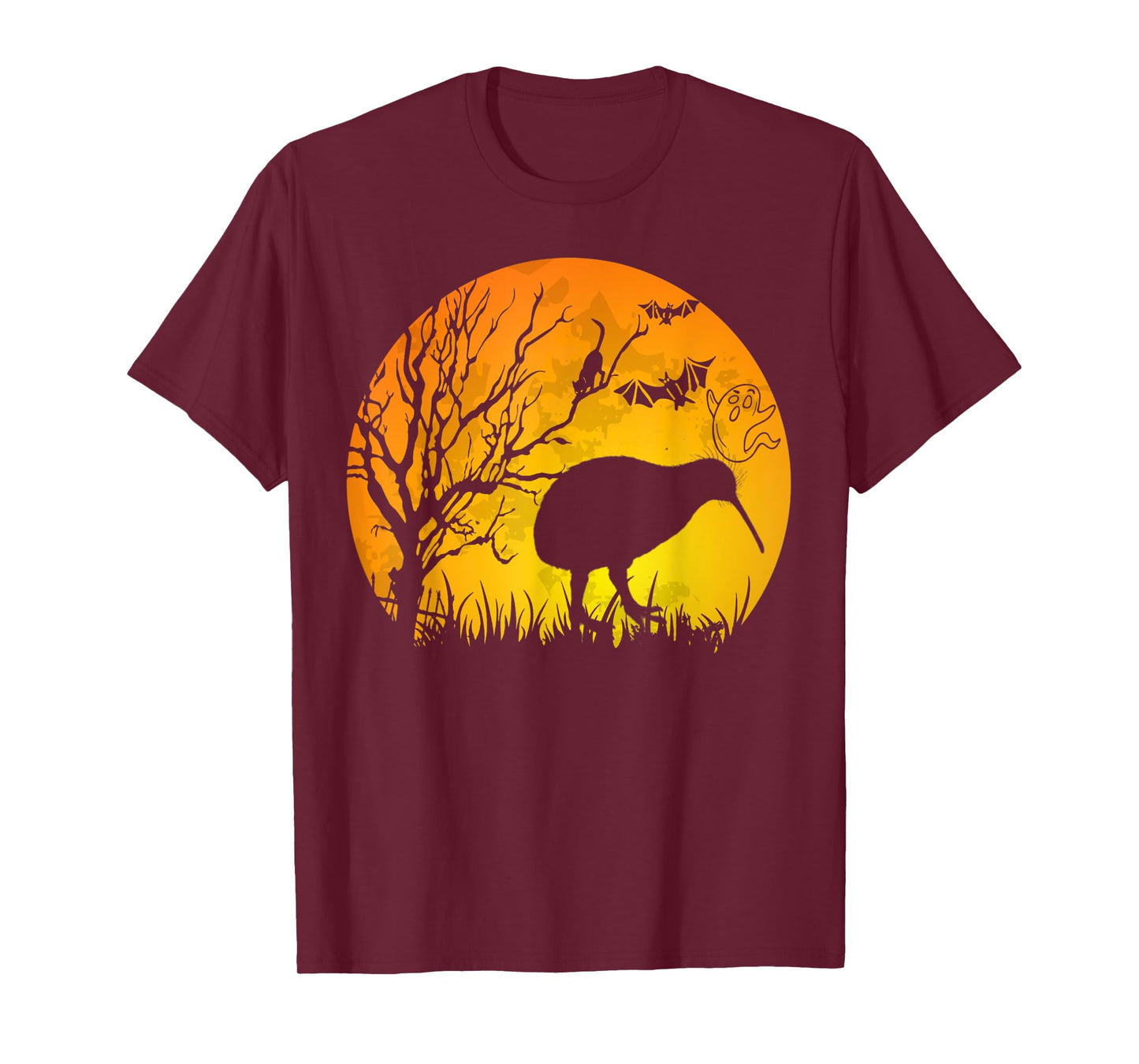 Halloween Kiwi Bird With Moon Bats Cat Halloween Costume T-Shirt