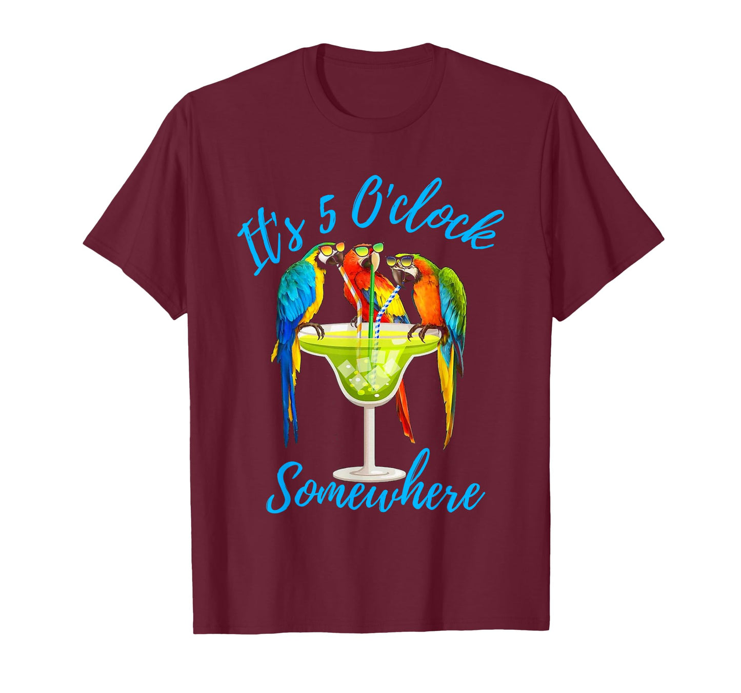 It's 5 O'clock Somewhere Funny Parrot Summer Beach Vacation T-Shirt for Men Women