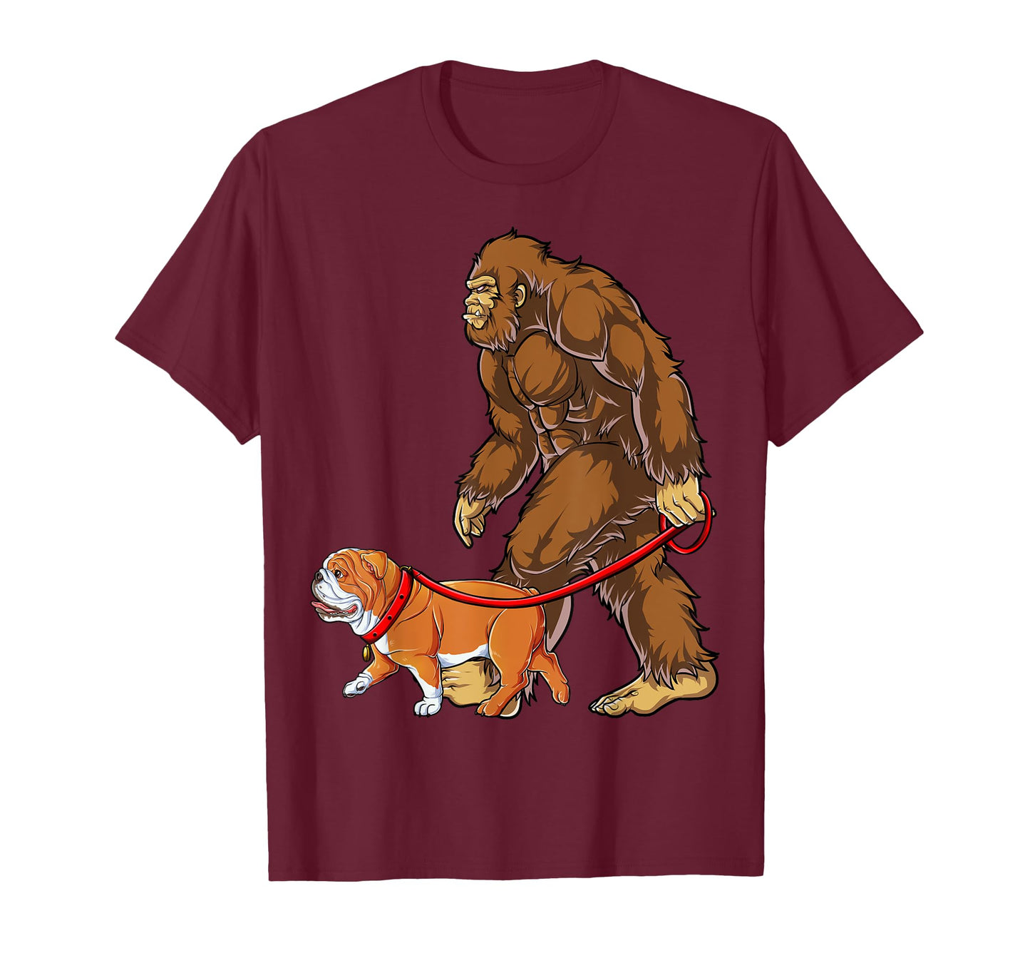 Bigfoot Dog Walk English Bulldog Men Sasquatch Lover Gifts T-Shirt