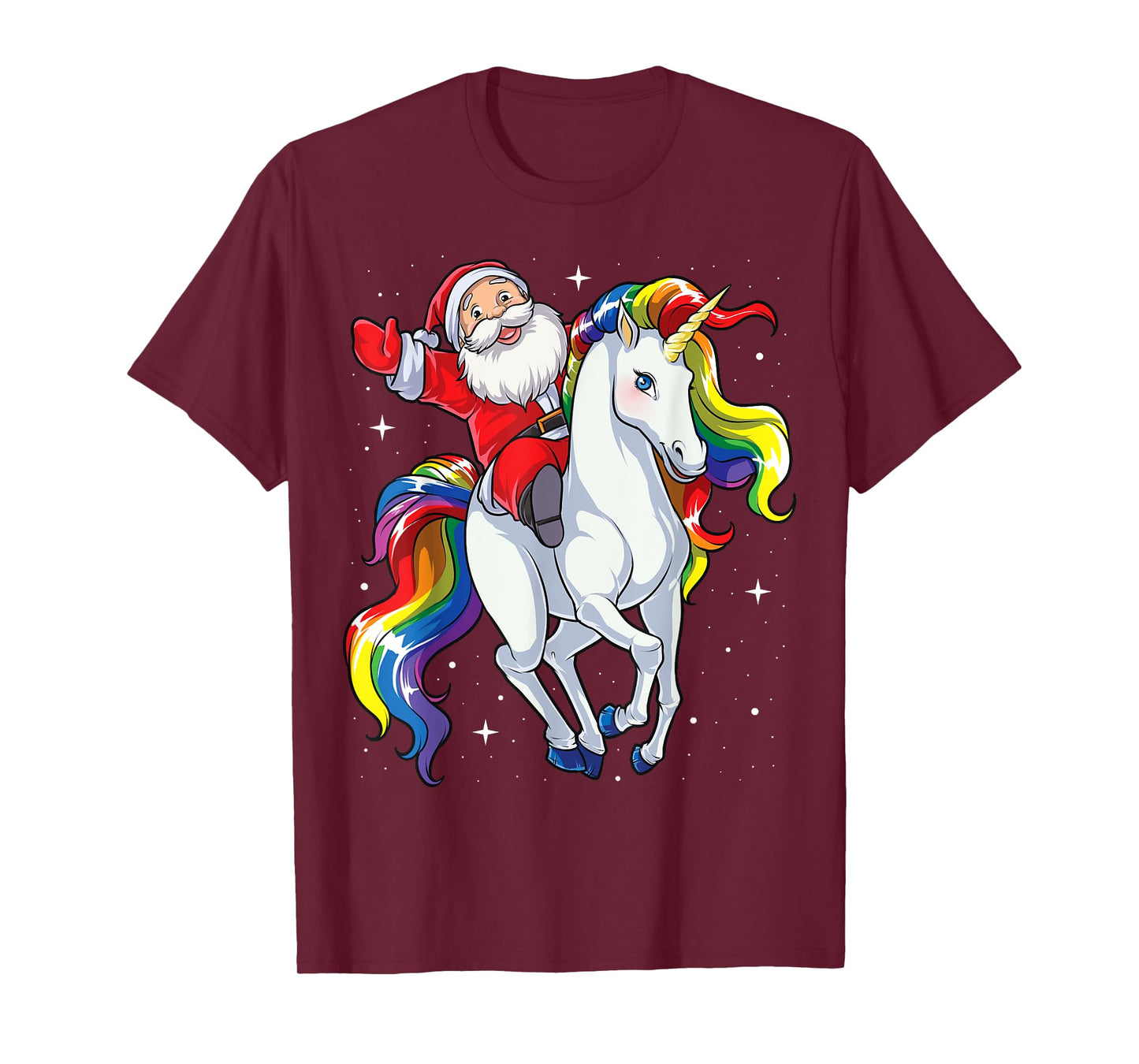 Christmas Santa Riding Unicorn Xmas Girls Women Rainbow T-Shirt