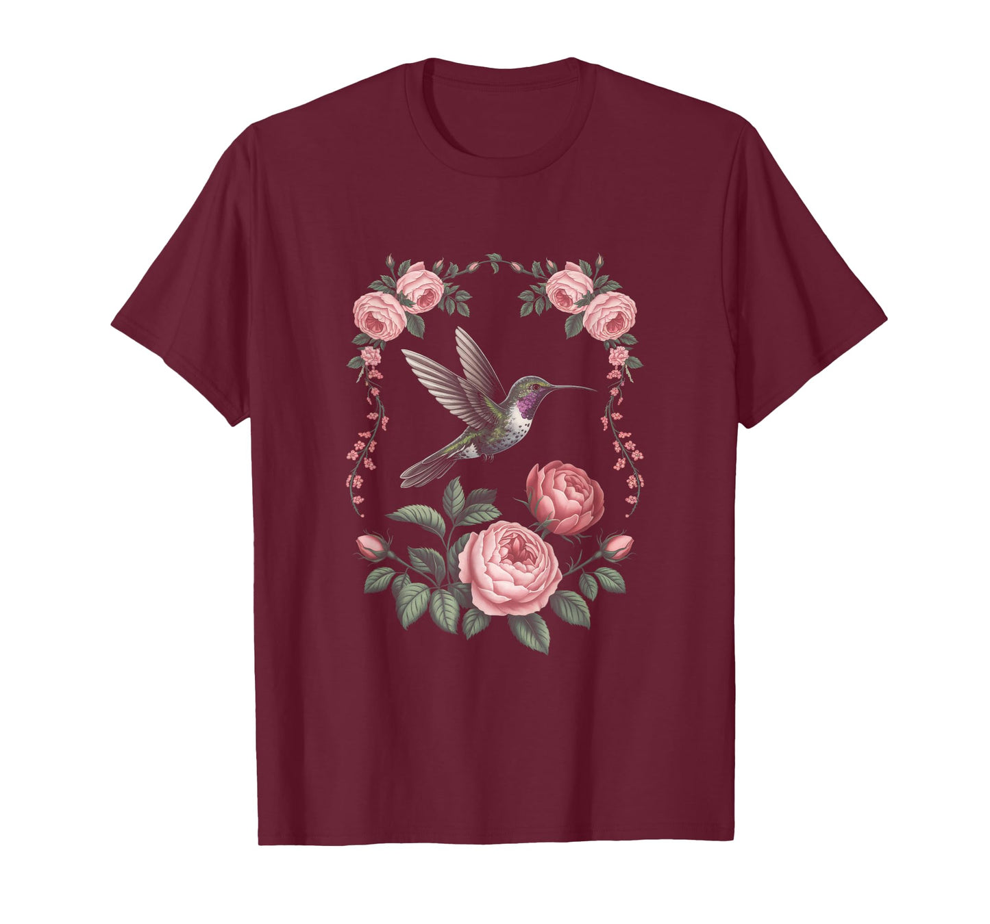 Hummingbird Vintage Flower Antique Rose Floral T-Shirt