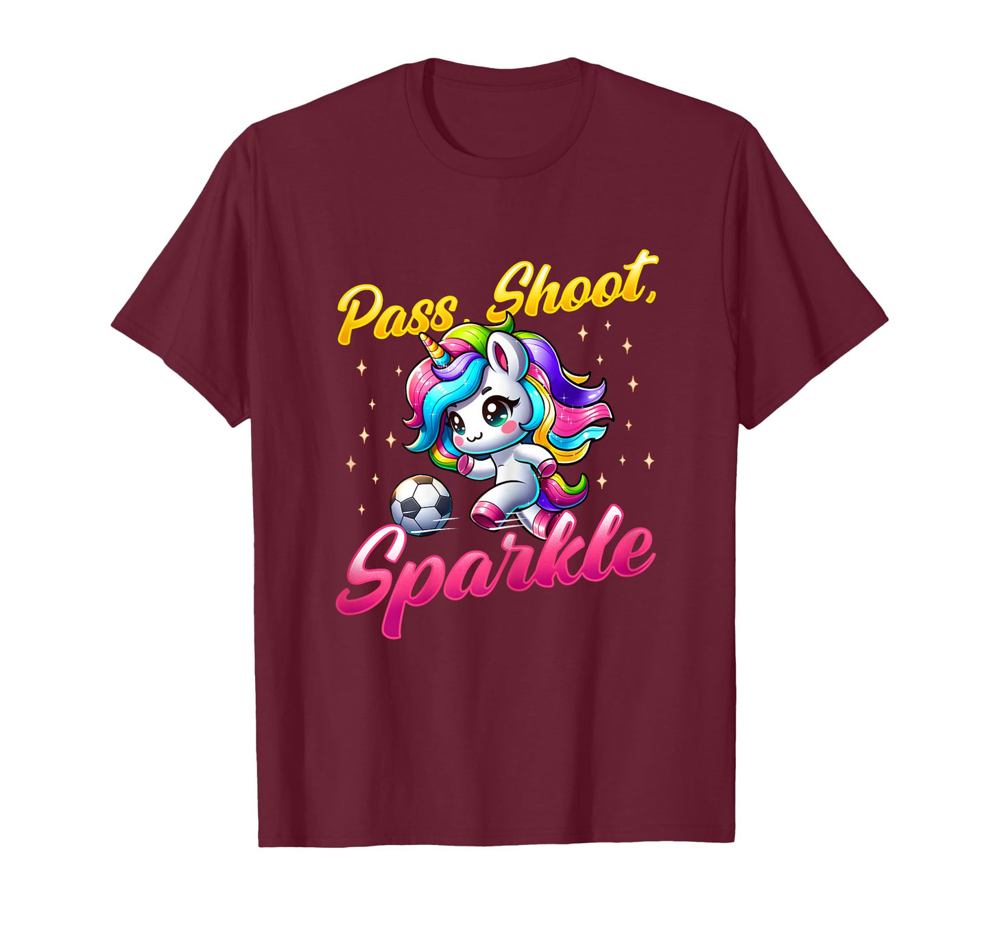 Pass Shoot Sparkle Soccer Player Unicorn Women Girls T-Shirt