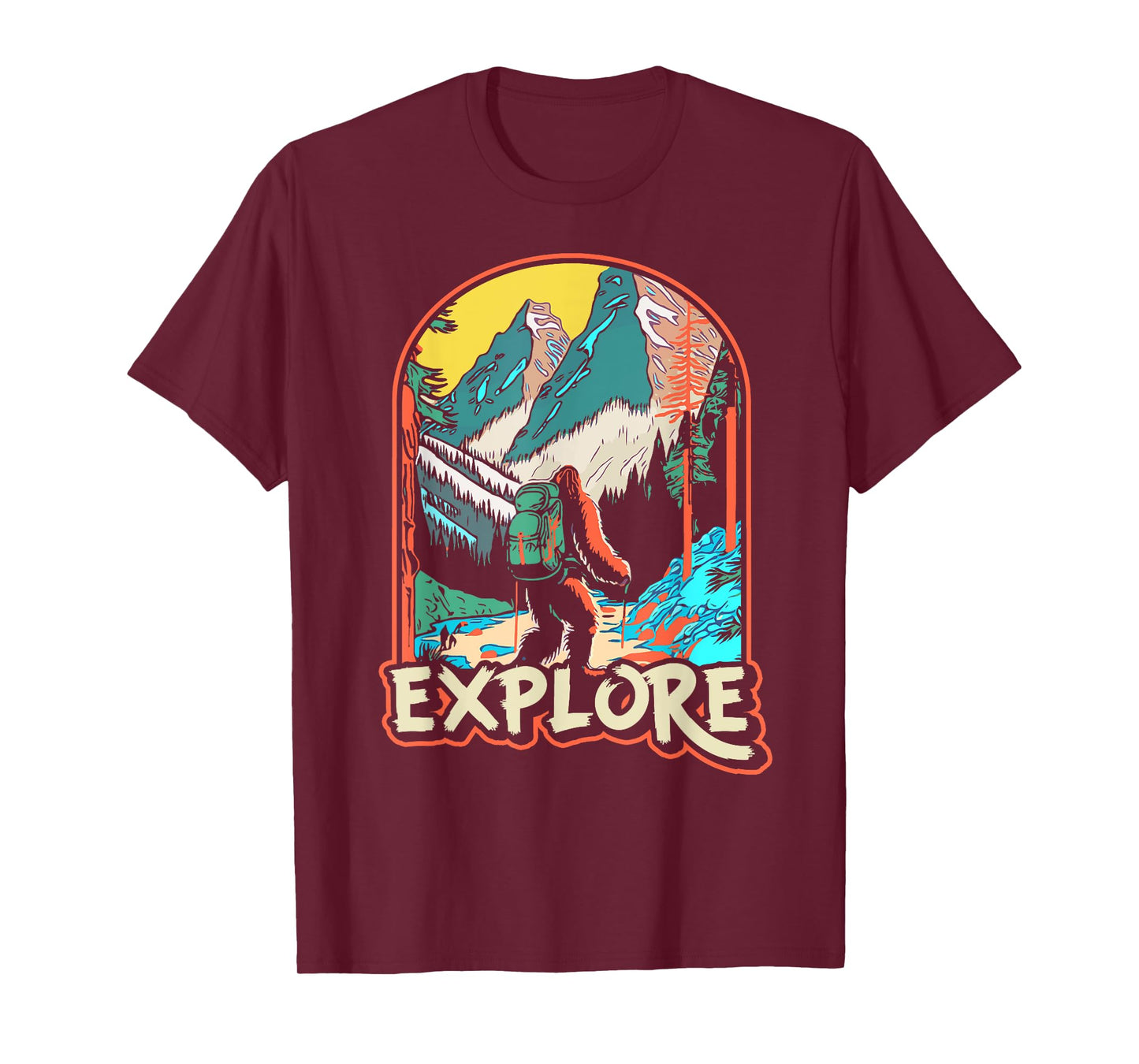 Explore! Hiking Bigfoot Sasquatch In Mountains & Nature T-Shirt