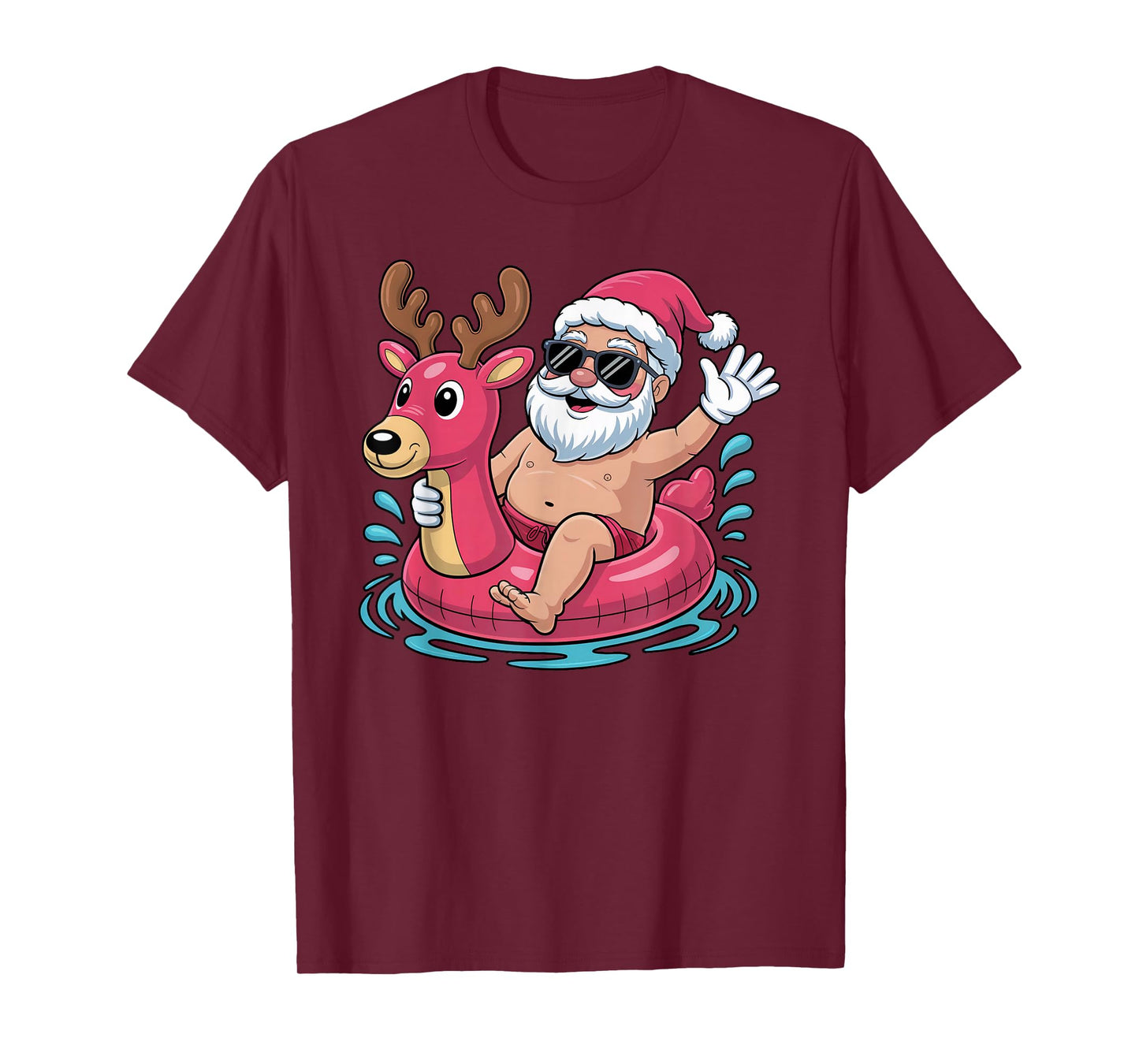 Santa Swimming At Pool Christmas in Summer July Beach Party T-Shirt