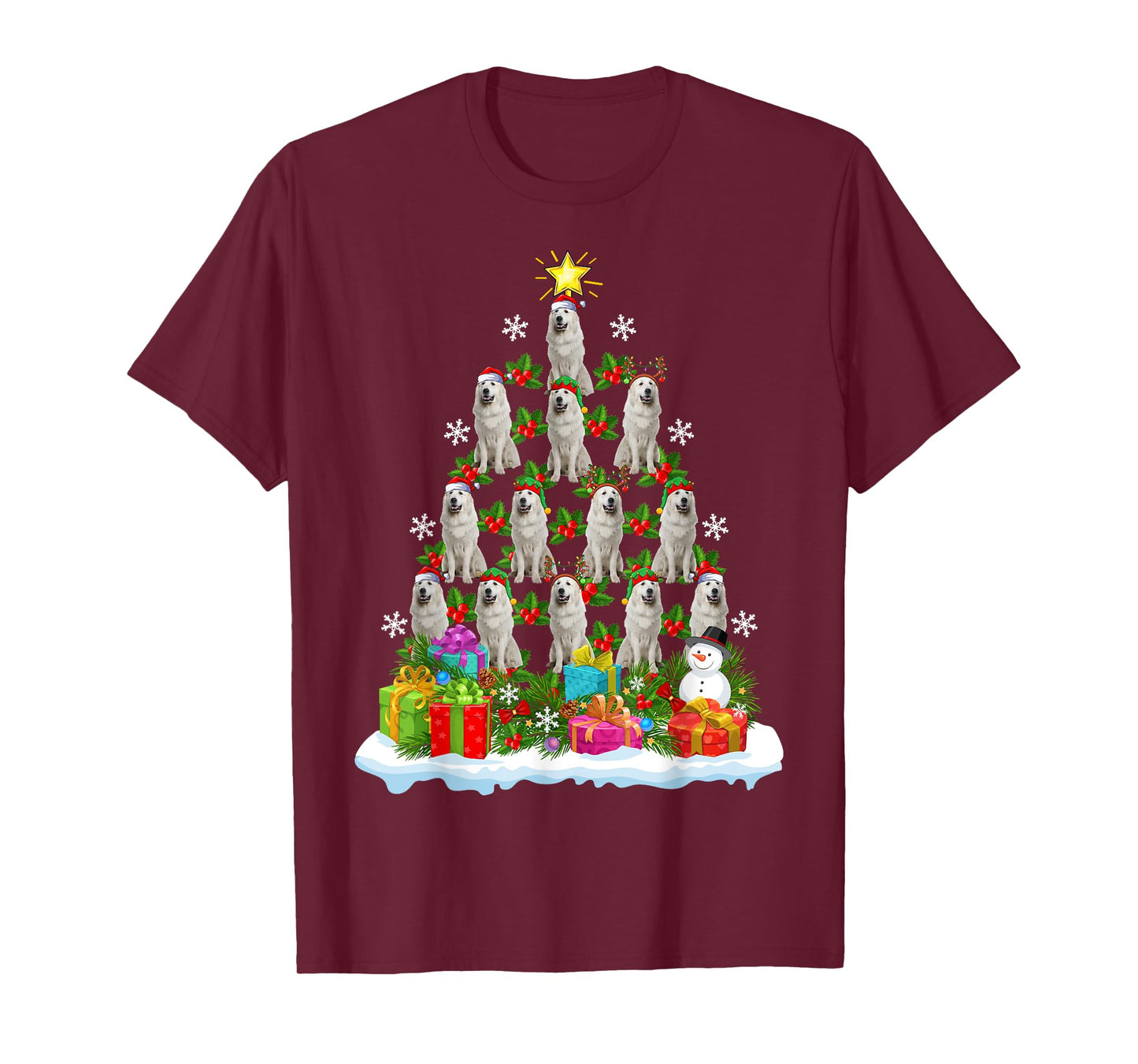 Xmas Decoration Santa Great Pyrenees Dog Christmas Tree Men Women Kids T-Shirt