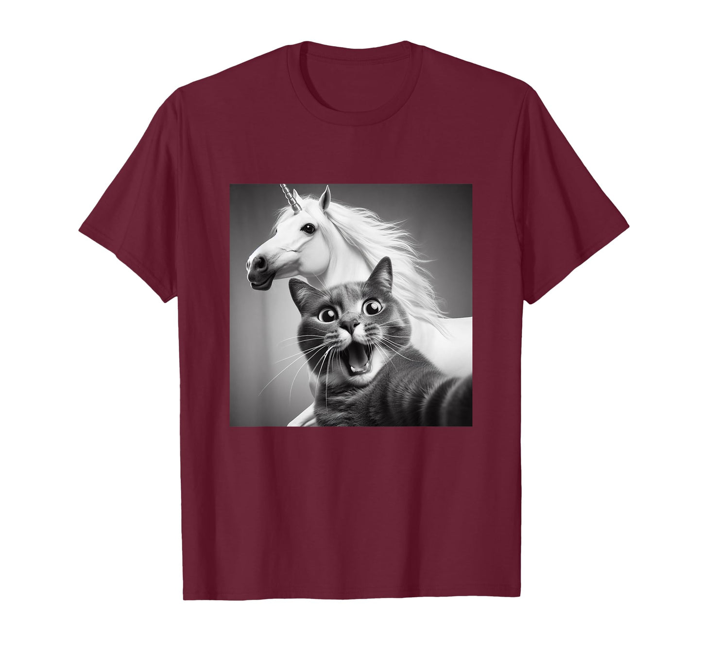 Funny Surprised And Scared Cat Taking Selfie With Unicorn T-Shirt for Men Women Girls Kids