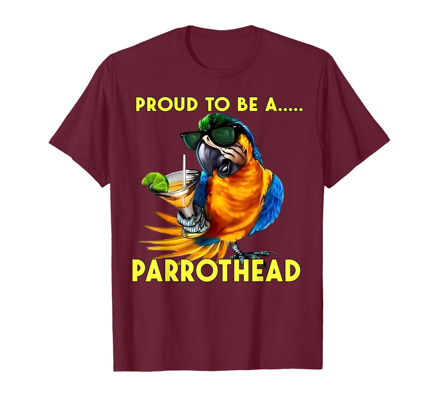Proud To Be A Parrothead Funny Parrot Drinking Margarita T-Shirt