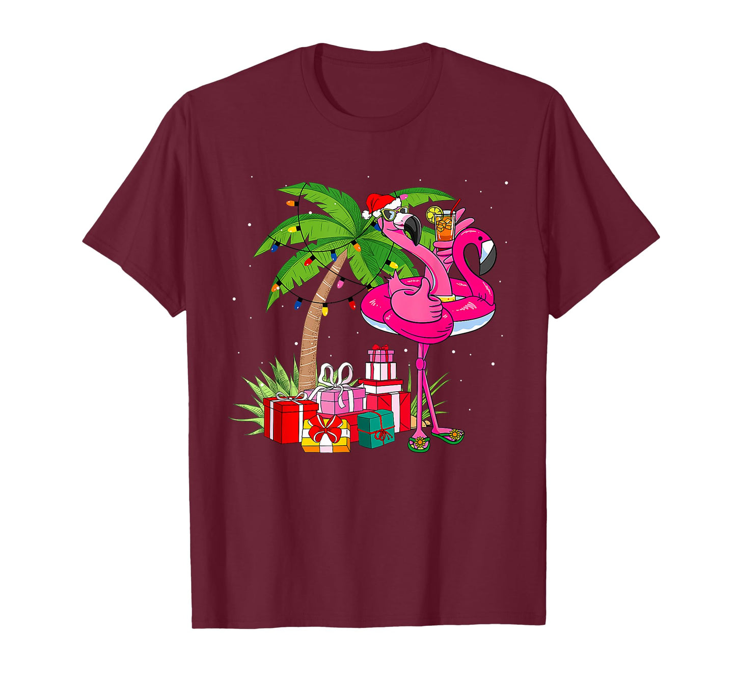 Flamingo Sunglasses Xmas Beach Tropical Christmas in July T-Shirt