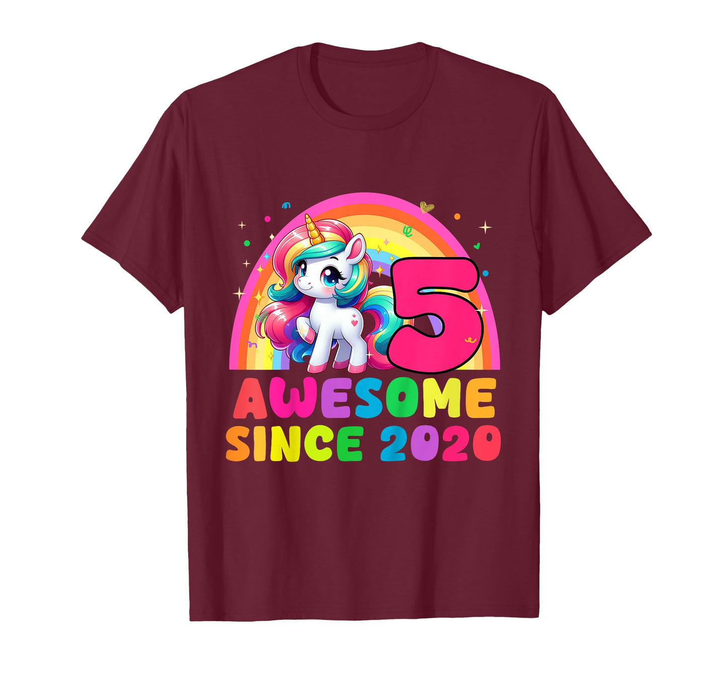 Kids 5 Years Old Unicorn Awesome Since 2020 Girls Boy Kids Party T-Shirt