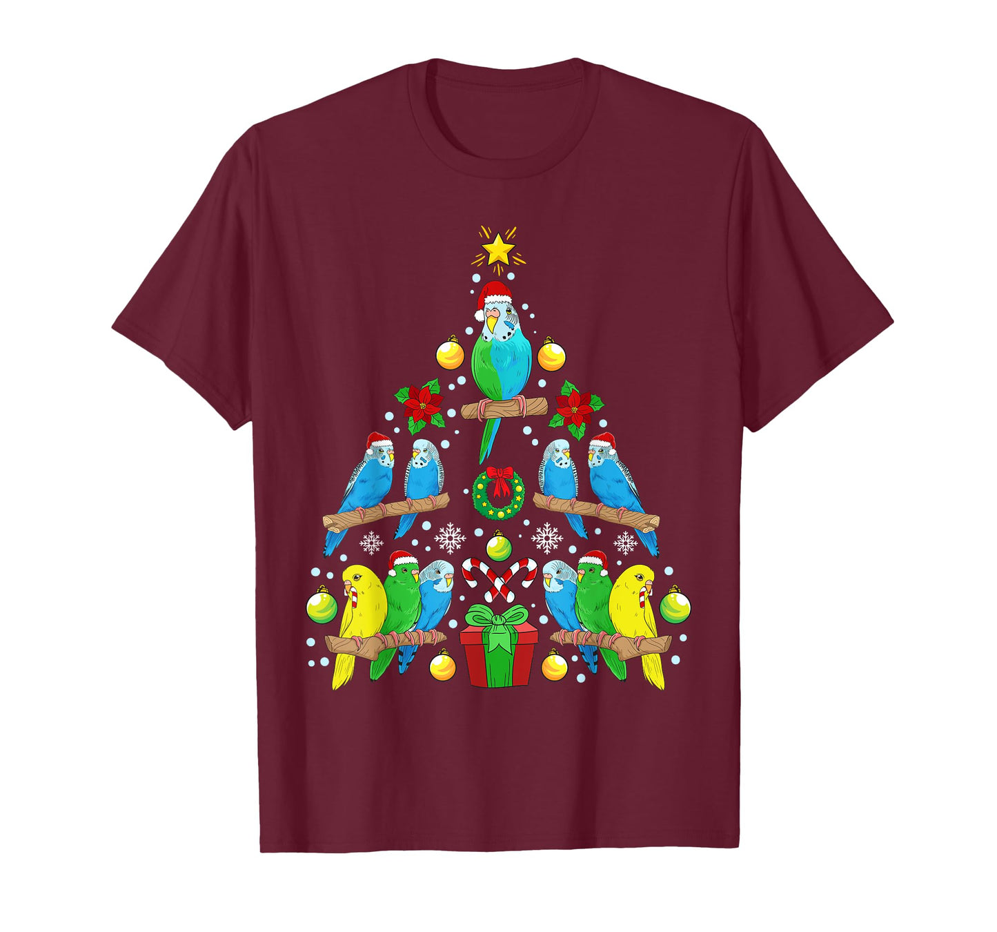 Animals Christmas Tree Presents Budgie Christmas Tree Bird T-Shirt
