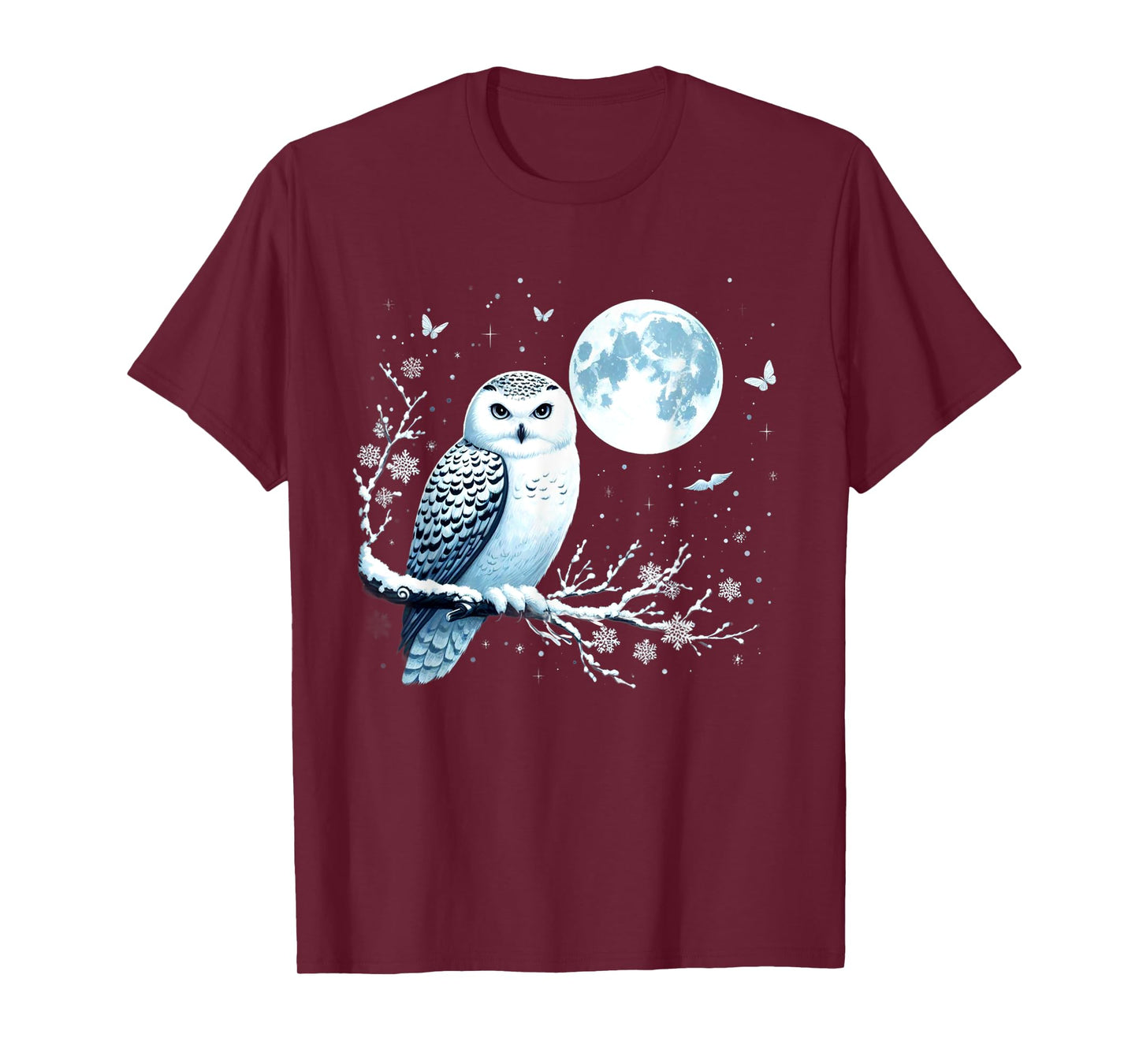 Snowy Owl Moon Snow Falling Snowy Owl Bird Lovers Art T-Shirt