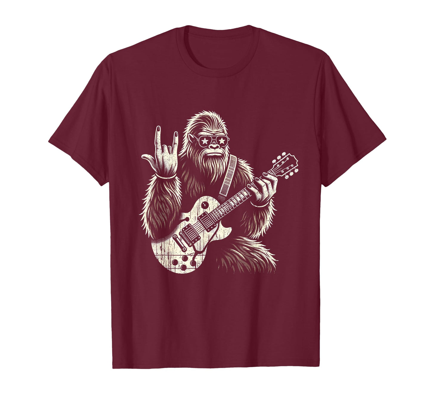 Bigfoot Playing A Guitar Rock On Sasquatch Big Foot T-Shirt