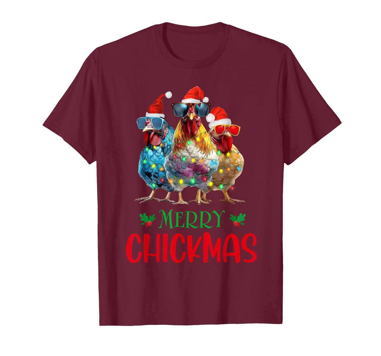 Merry Chickmas Ornament Lights Chicken Farmer Christmas T-Shirt