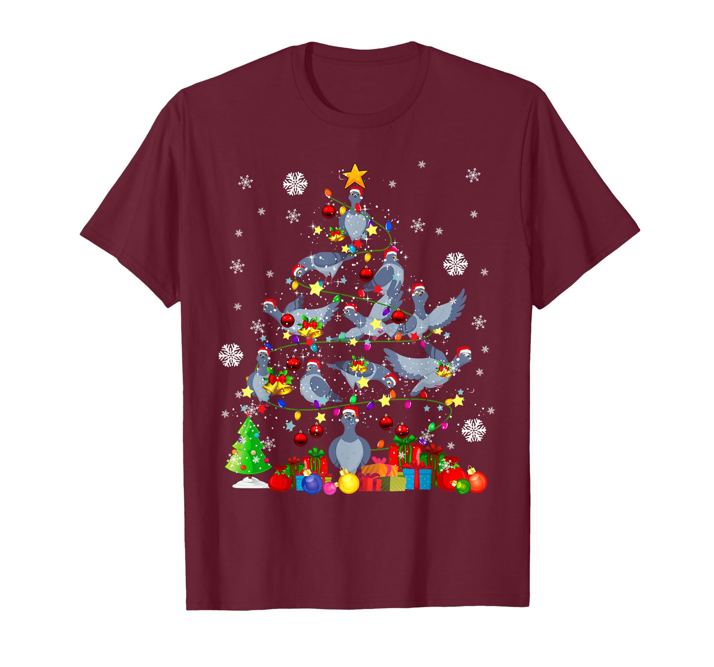 Christmas Tree Light Santa Pigeon Bird Lover T-Shirt