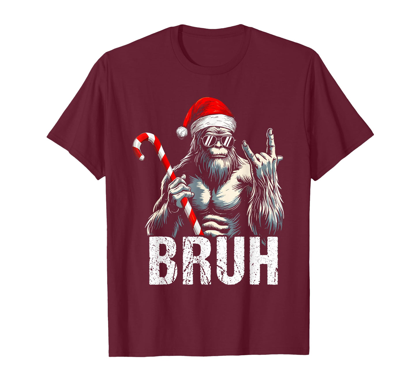 Bruh Bigfoot Christmas Funny Christmas Tree Xmas Sasquatch T-Shirt