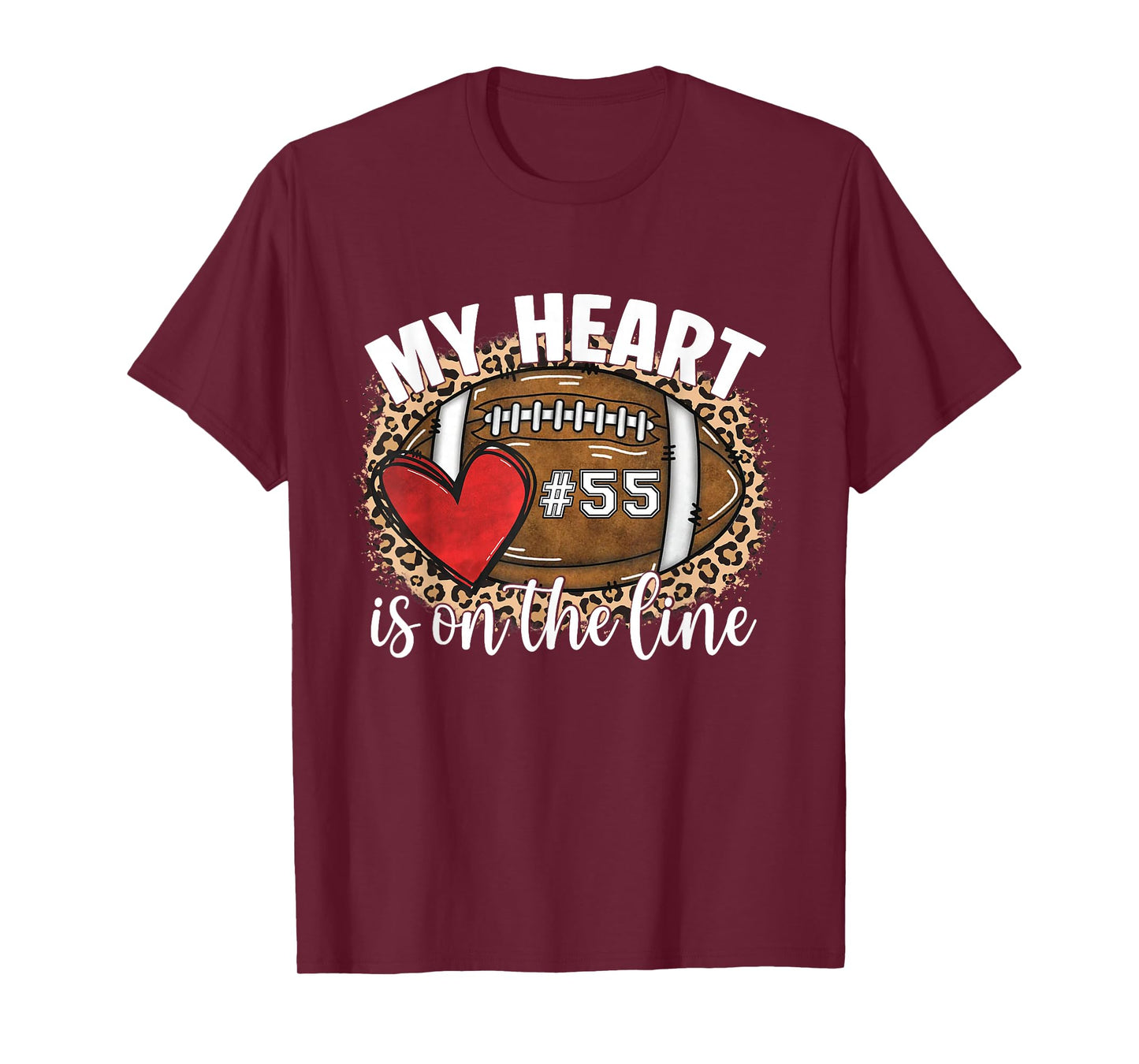 Game Day My Heart is On The Line Jersey Number 55 Football T-Shirt