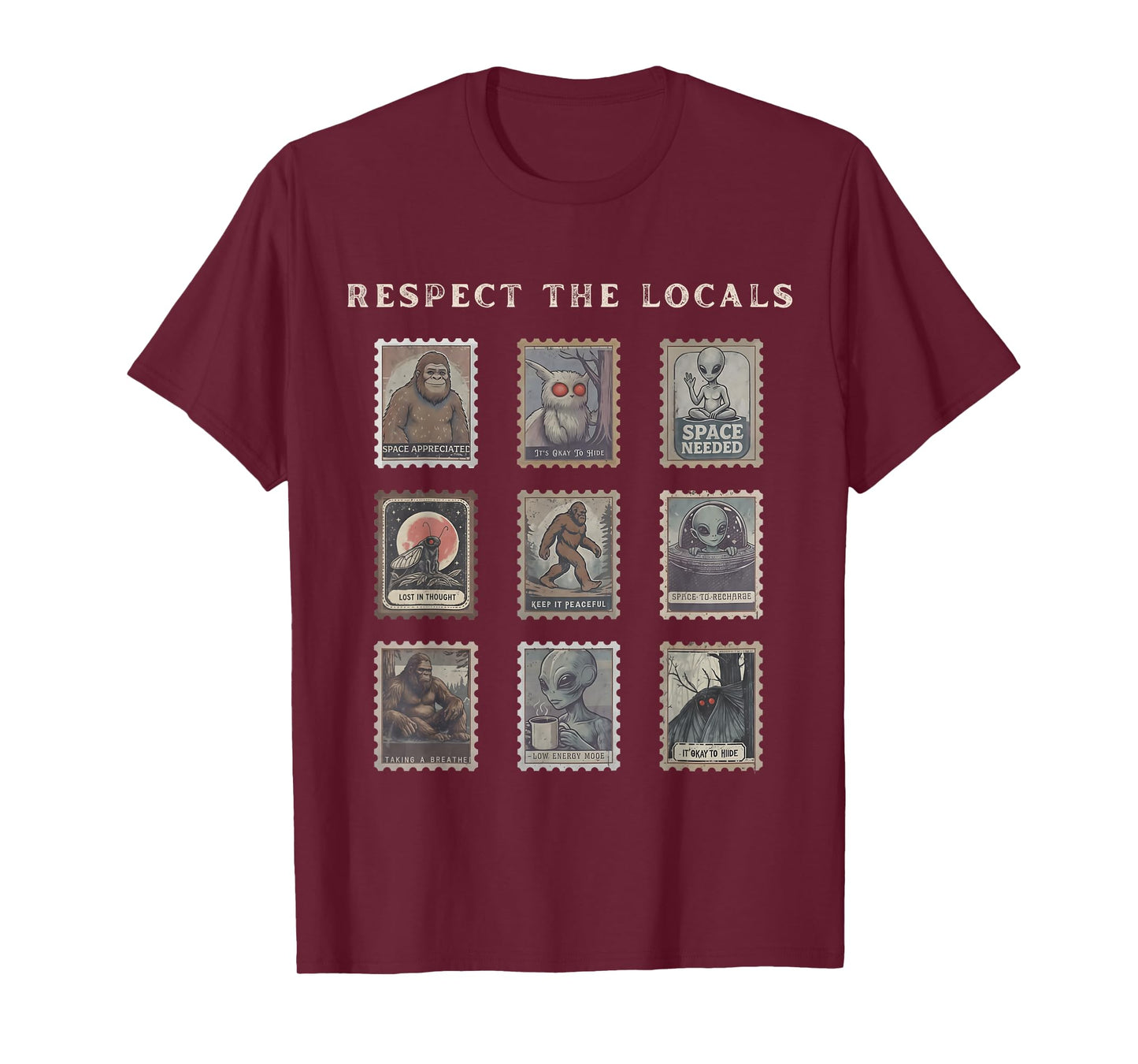 Respect The Locals Cryptid Mothman Hiking Bigfoot Introverts T-Shirt