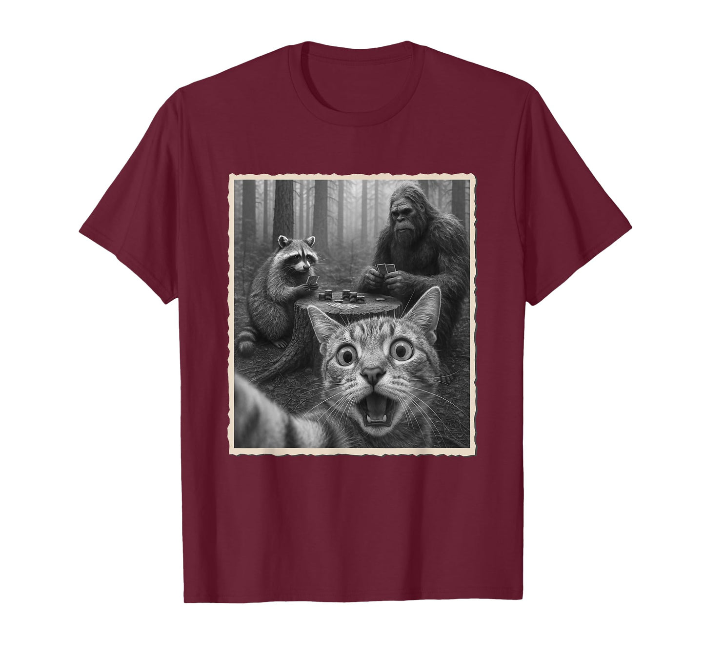 Cat Selfie With Raccoon & Bigfoot | Funny Scared Cat T-Shirt