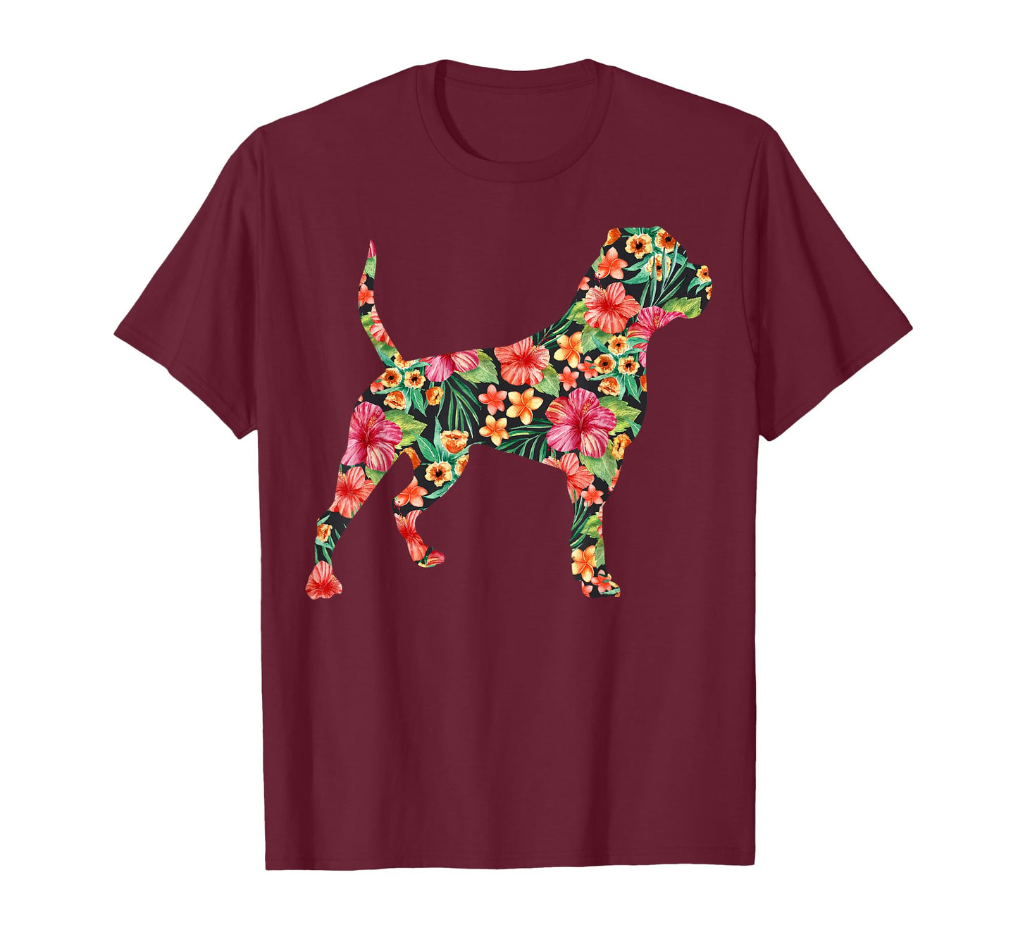 American Bulldog Flower Funny Dog Silhouette Floral Gifts T-Shirt for Men Women Kids
