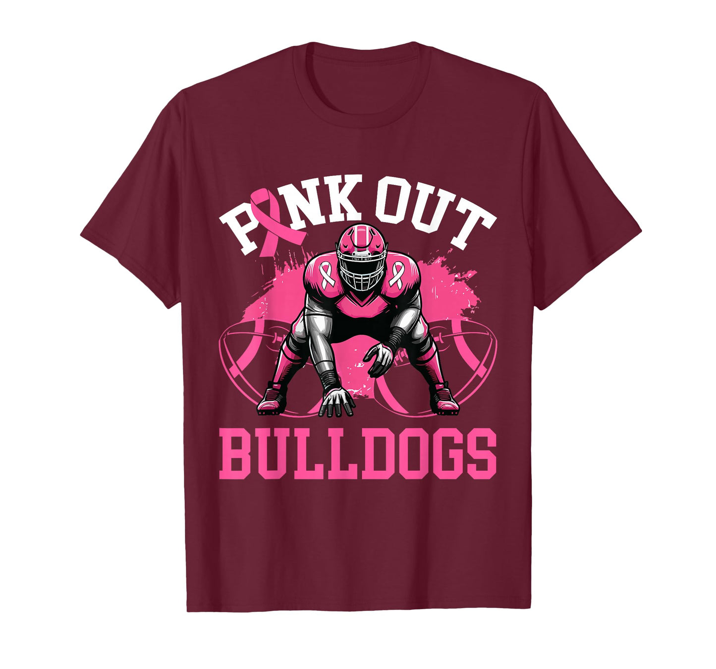 Bulldog Pink Out Football Tackle Breast Cancer Awareness T-Shirt