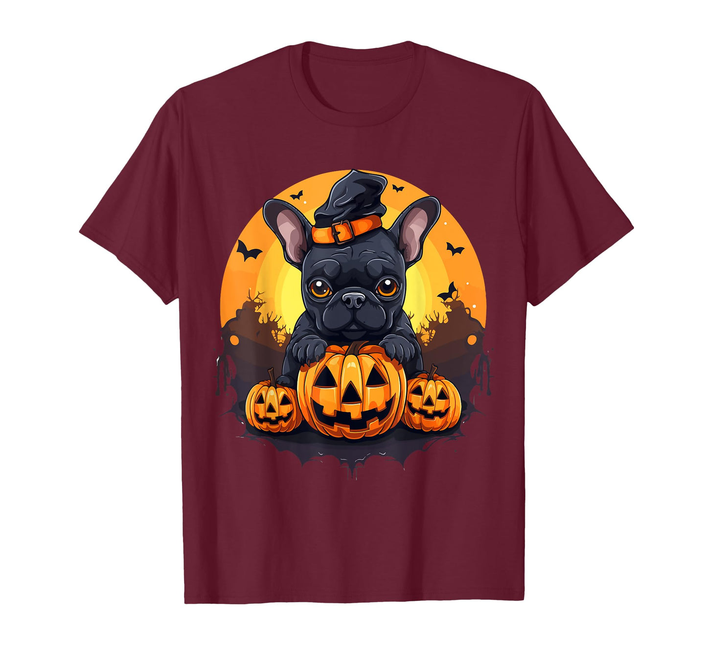 French Bulldog Frenchie Dog Breed Pet Halloween Pumpkins T-Shirt for Men Women Kids