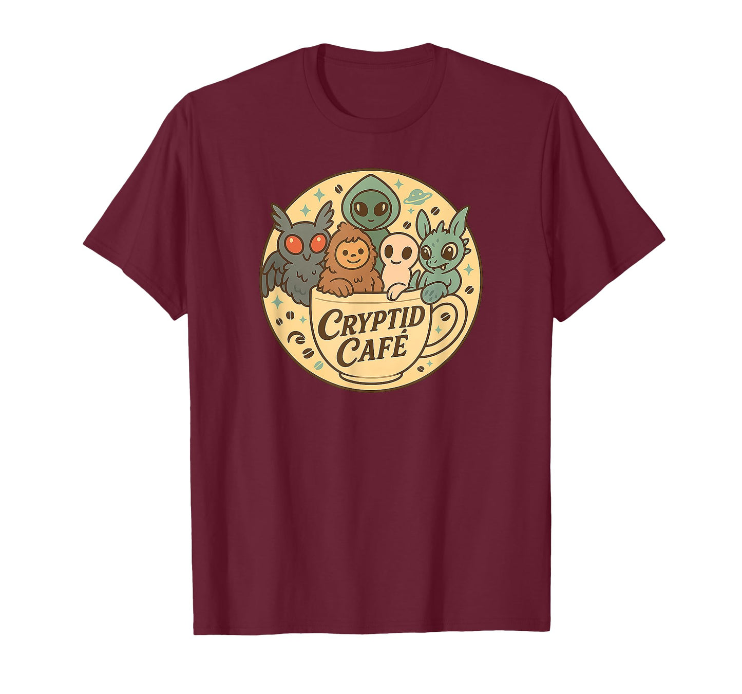 Sweet Mothman Cute Bigfoot Aliens Cryptid Cafe Cryptozoology T-Shirt